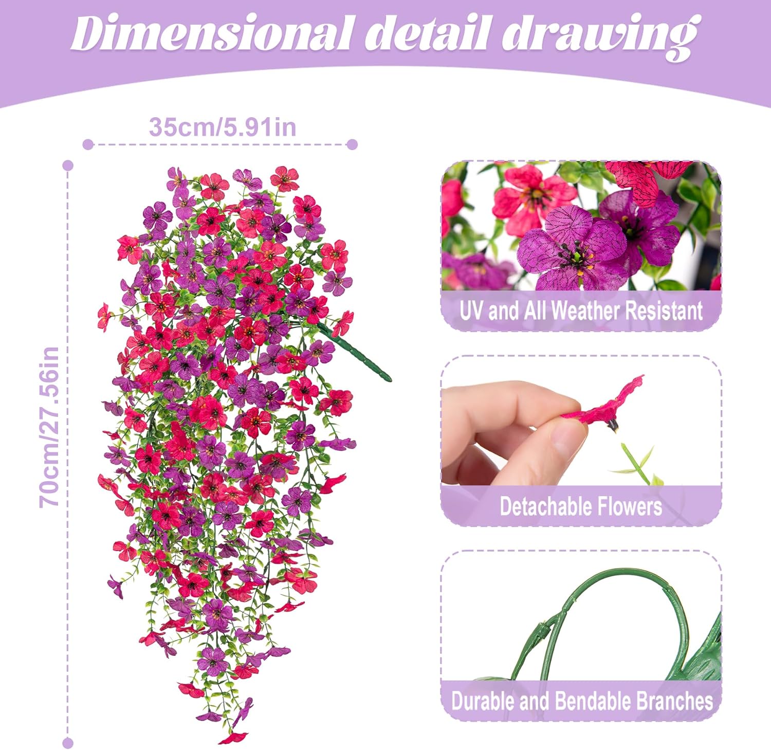 Fake Artificial Hanging Flowers for Outdoors Decoration, 2 PCS Faux UV Resistant Artificial Outdoor Flowers, Fake Plants Look Real Daisy No Fade Spring Decor for Porch Home Patio Balcony and Yard - Image 2