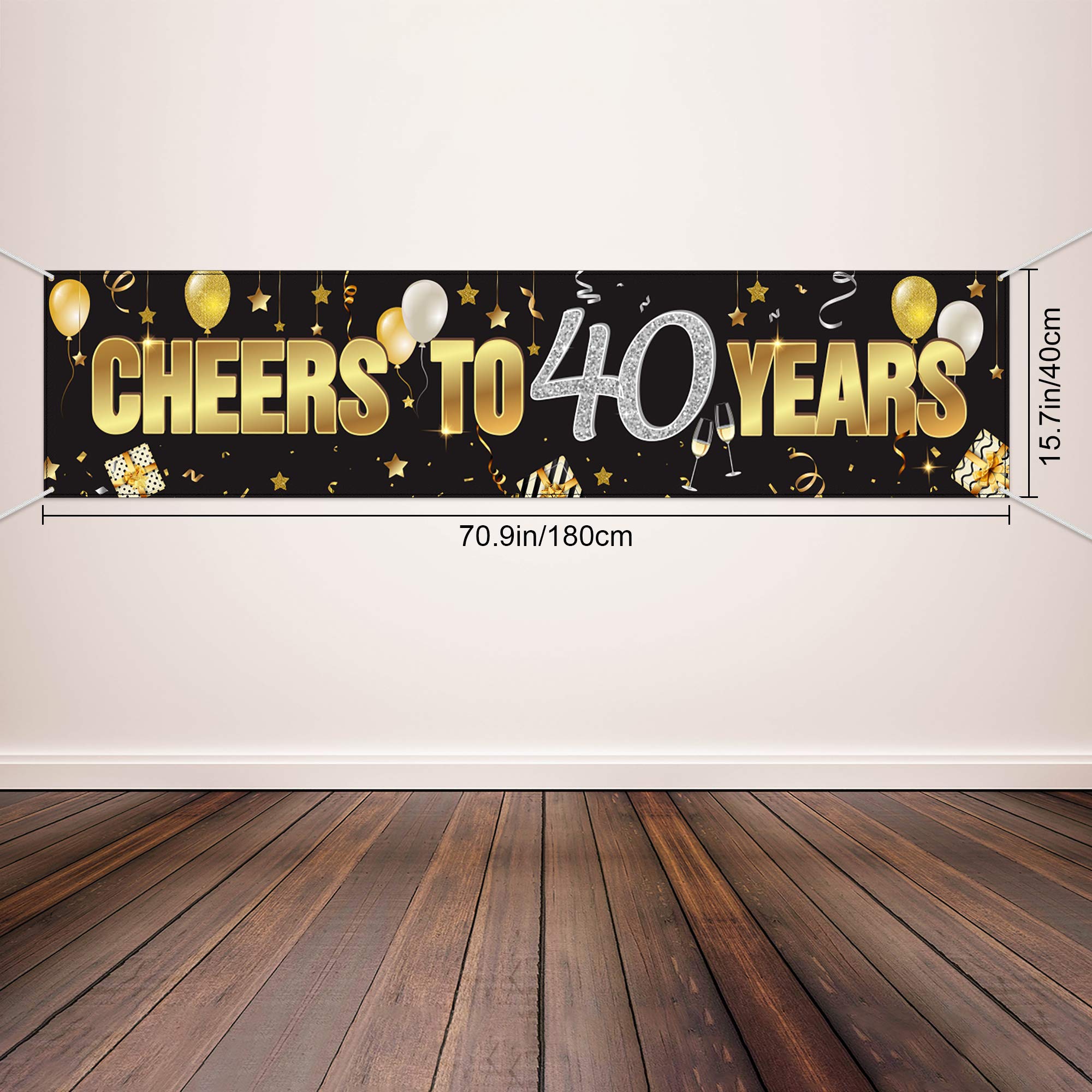Happy 40th Birthday Banner - Gold Glitter, 70.9x15.7 Inch, Black & Gold Party Decor, Backdrop For Celebration - View #2