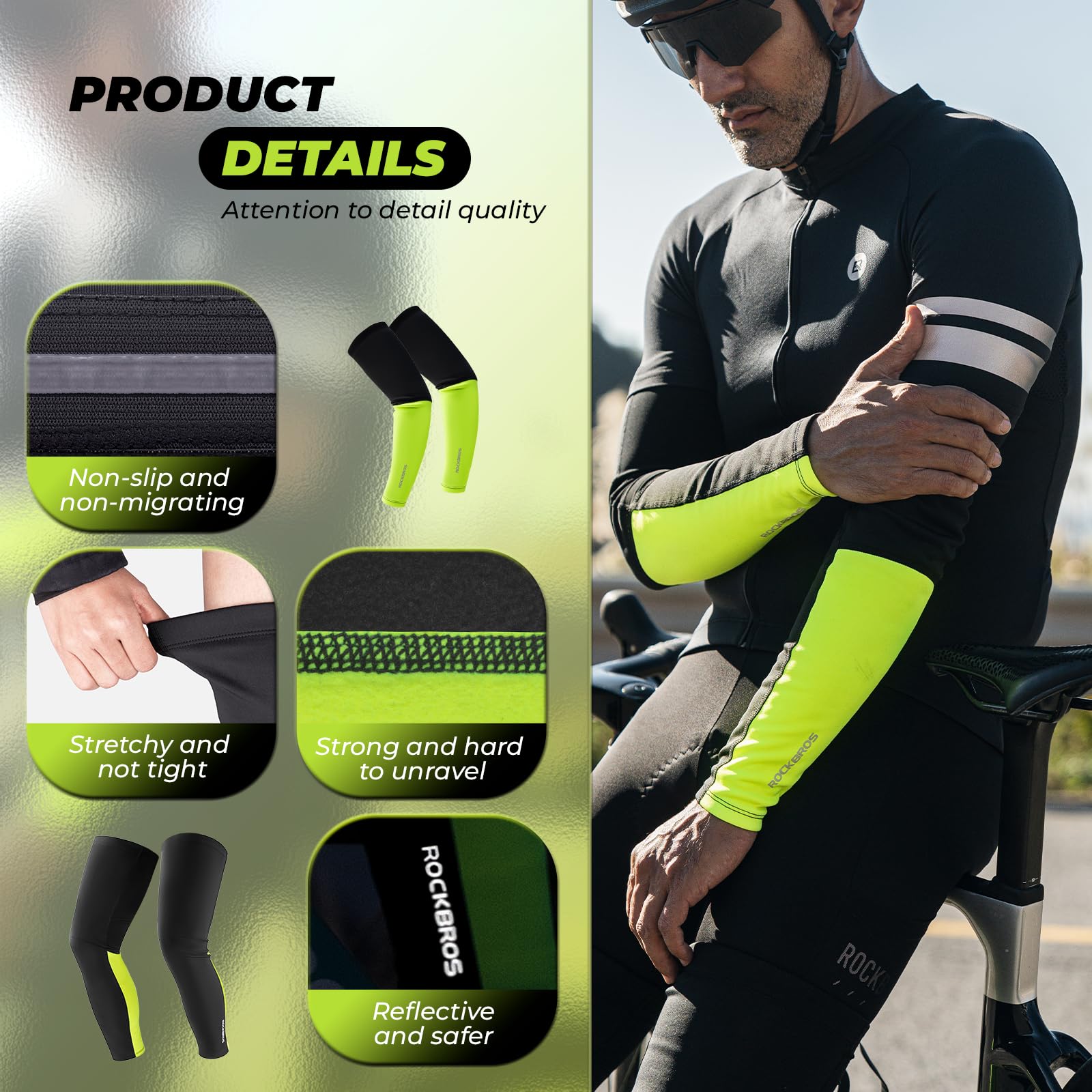 ROCKBROS Mangas del Brazo y Perneras Térmicas Invierno, Calentadores de Ciclismo Antideslizante a Prueba de Viento para Bicicleta Running Ejercicio Deportes, Unisex Adulto
