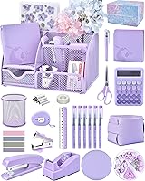 Vamrak 23-Piece Purple Desk Organizer Set: Mesh Stapler, Tape Dispenser, Calculator & Office Supplies in Gift Box