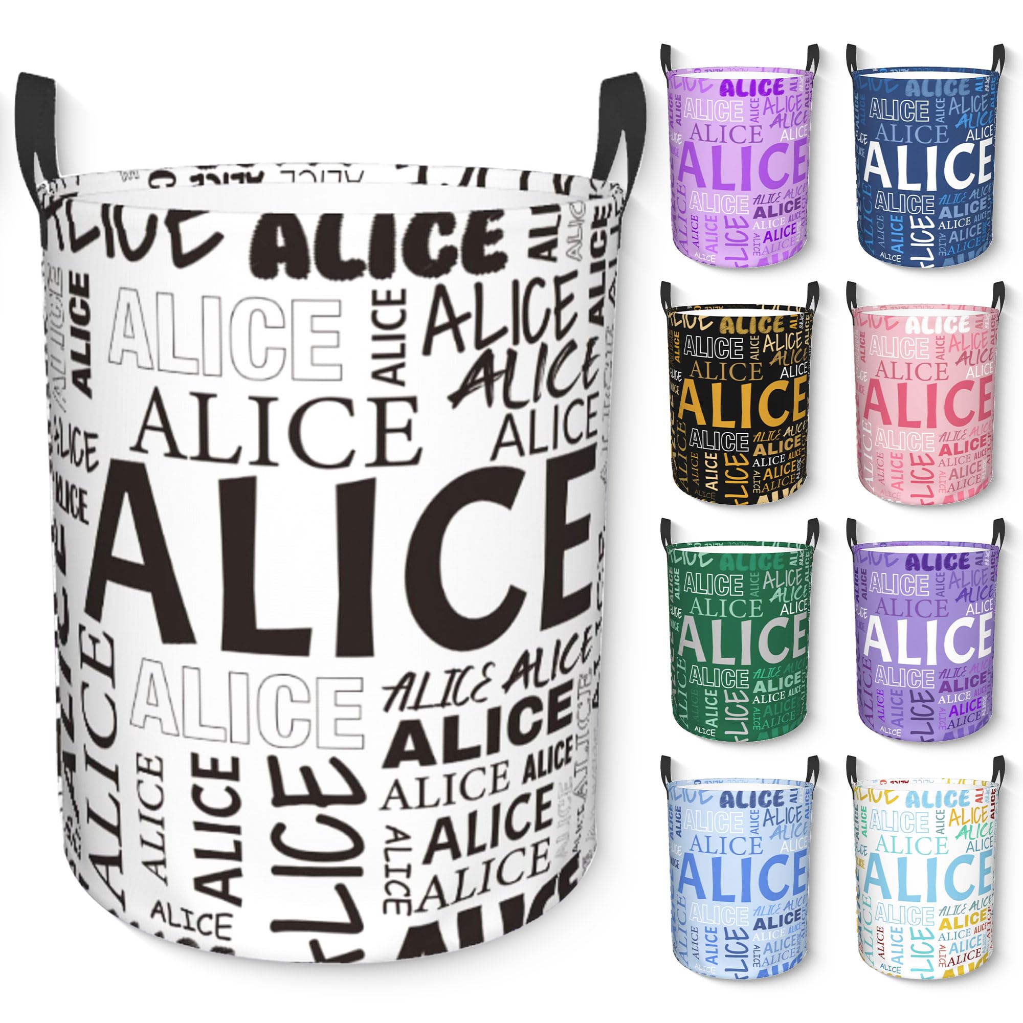 Custom Laundry Basket with Name Personalised Kids Dirty Clothes Laundry Hamper Customised Waterproof Round Storage Basket With Handles for Bedroom Bathroom Girls Boys Men Women
