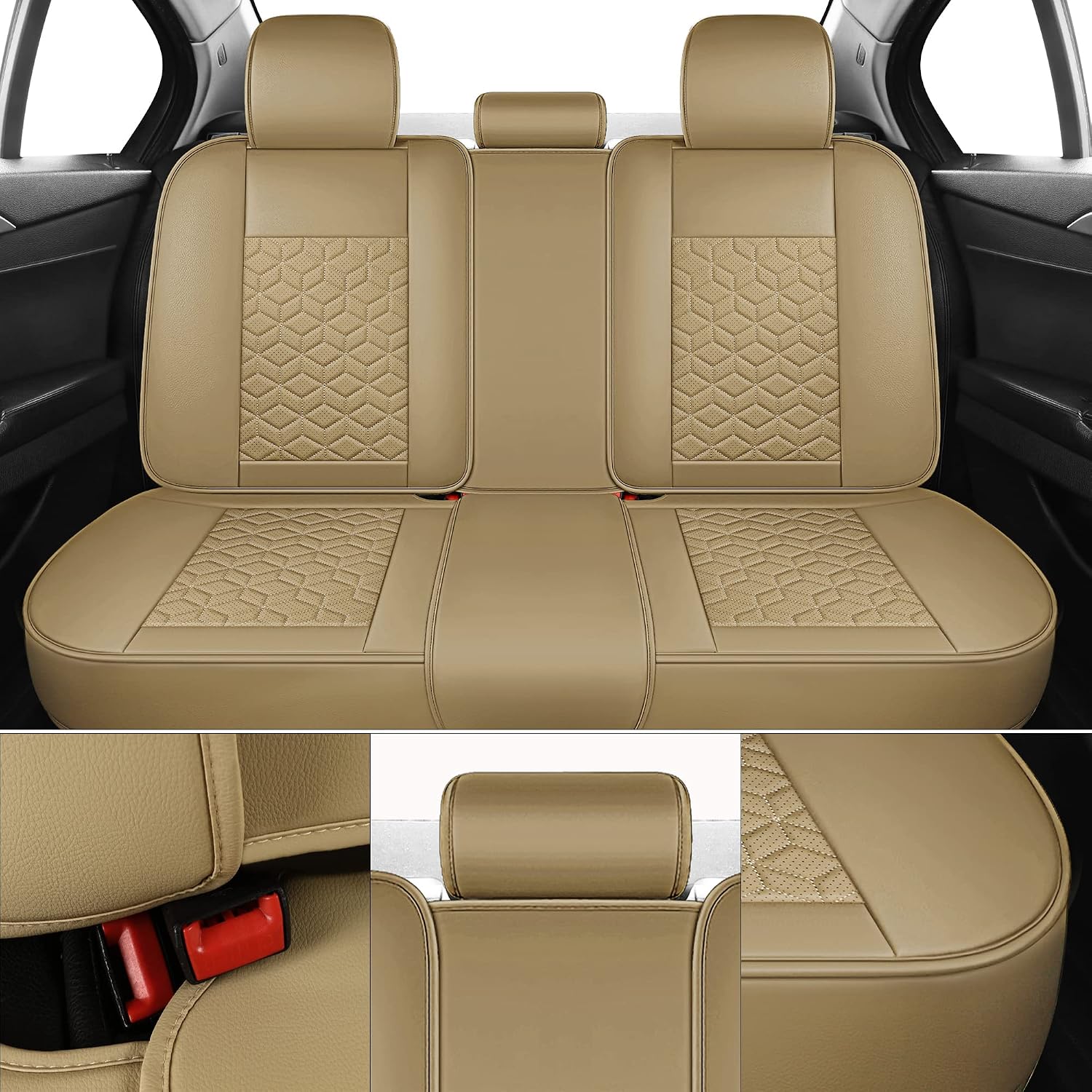 Tapha Executive Leatherette Car Seat Cover & Cushion Set, Breathable and Water-Resistant, Universal Fit for Car SUV & Truck (Front and Rear Seats, Beige) (TAP-01-B4)