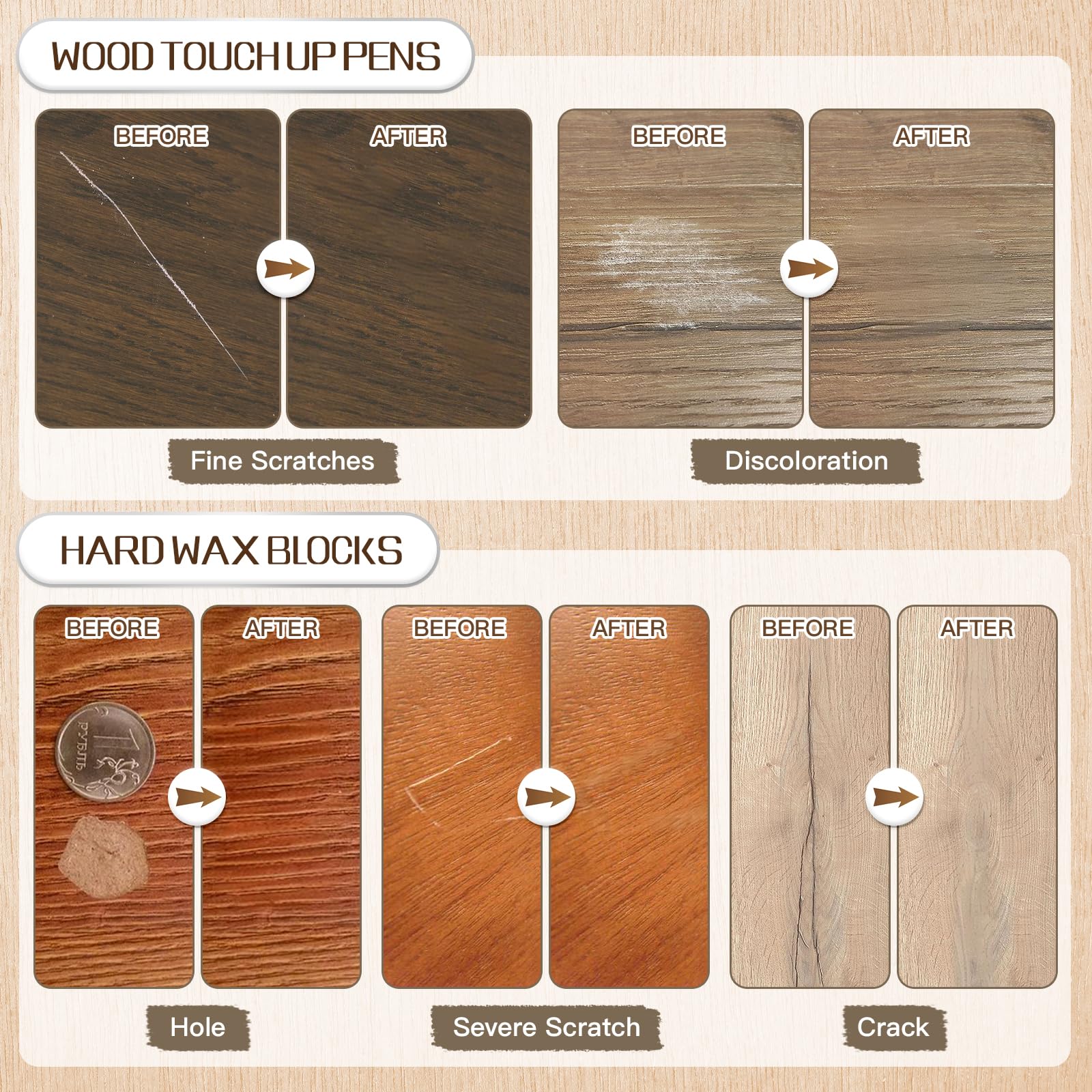 Set Di Riparazione per Piastrelle, Kit Riparazione Piastrelle con 11 Colori Cera Dura, 6 Pennarelli Riparazione Mobili, Pennarello Fondente e Accessori, Stucco Legno per Laminato, Mobili, Piani Lavoro