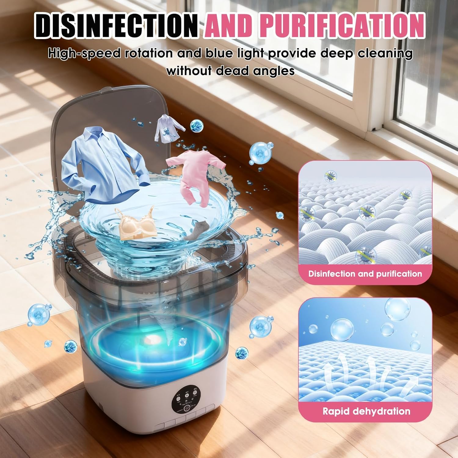 Portable Washing Machine 16L Mini Laundry Washer 3 Modes with Spin Basket Laundry Machine Cleaning Depth Underwear,Baby Clothes Small Shirt for Apartments Dormitories Hotels and Camping (Pink)