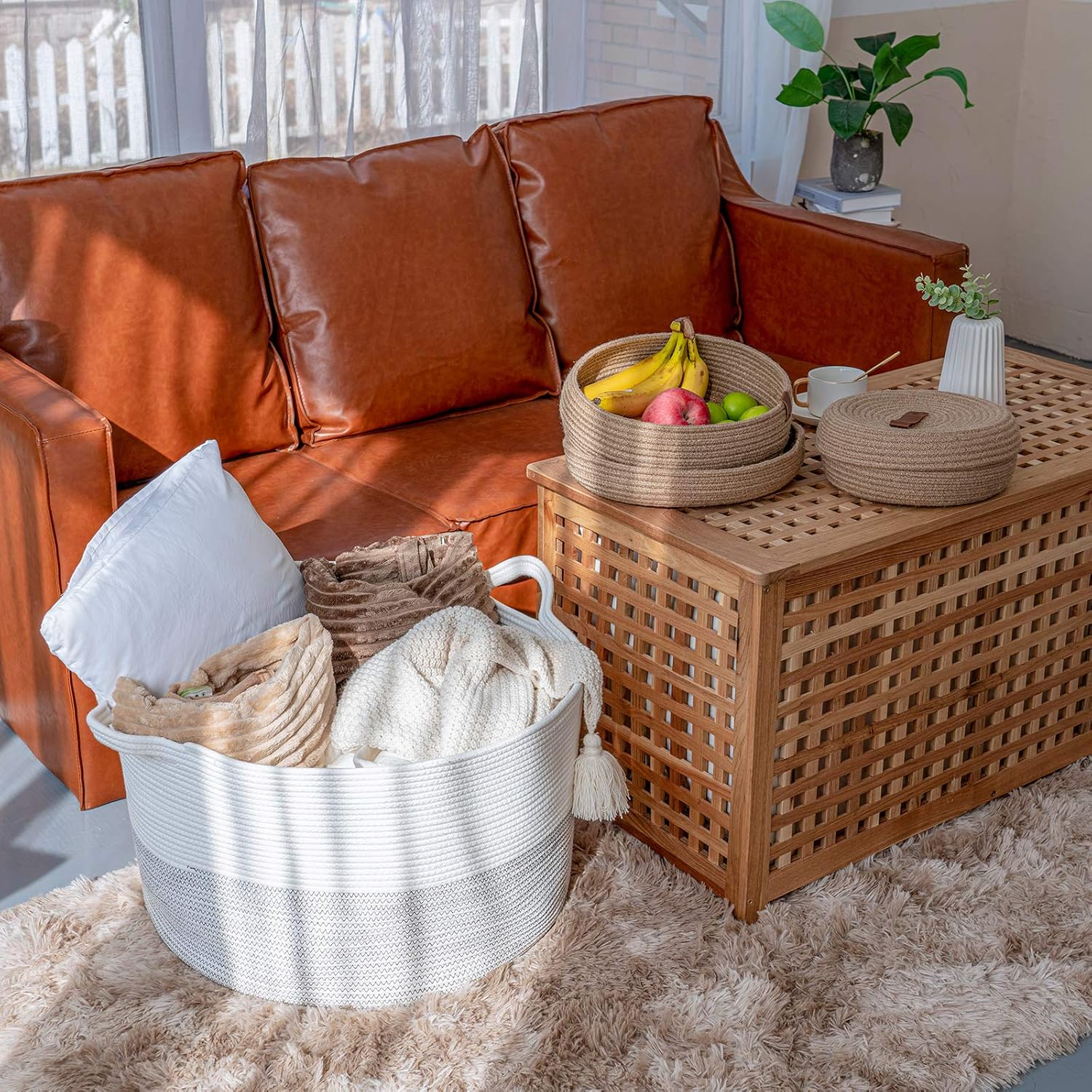 Goodpick Large Woven Rope Basket And Jute Rope Bowl With