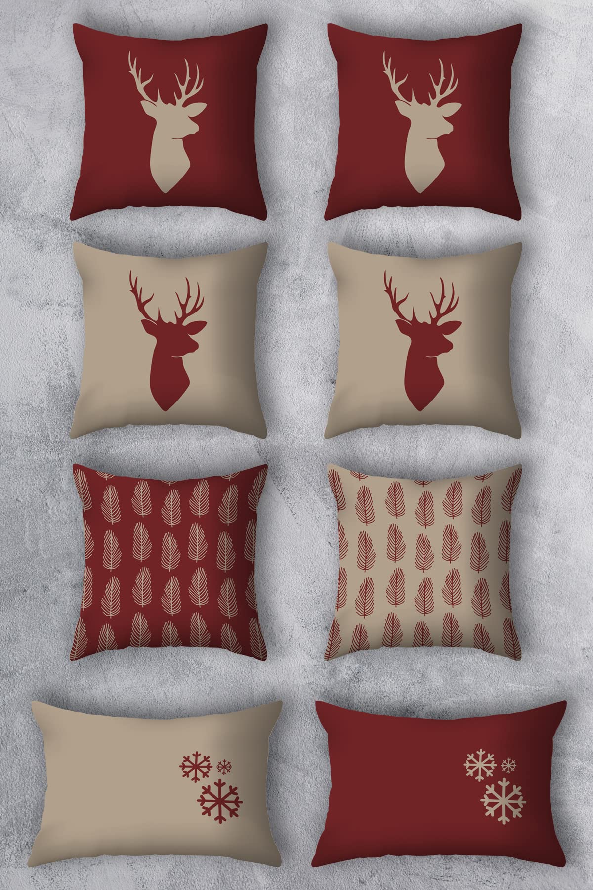 Çift Tarafı Baskılı 43x43 Kırlent Kılıfı 8'li Set Kombini
