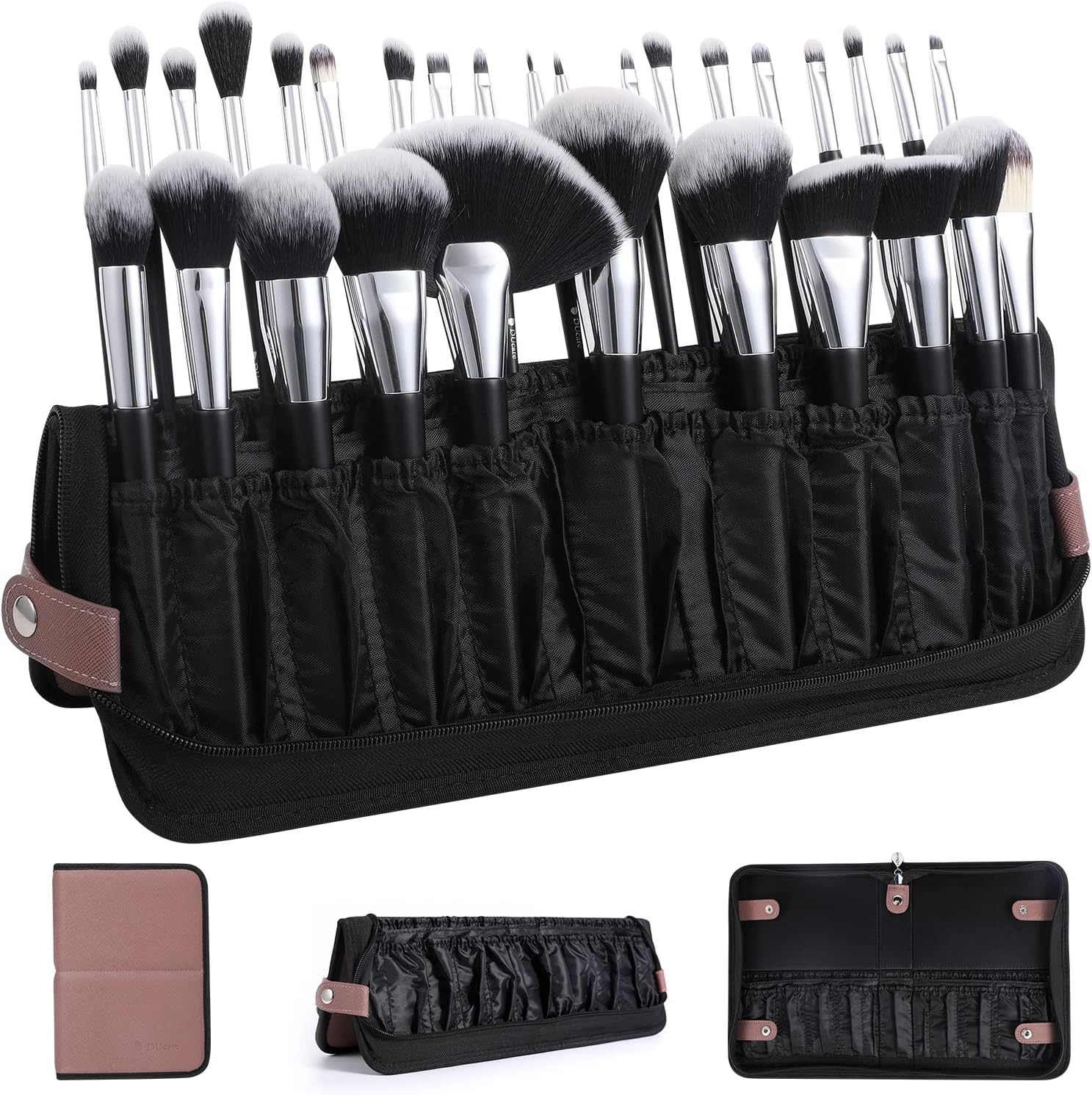 Makeup Brush Storage Case, Makeup Pouch, Makeup Brush Pouch Case, Brush Holder, Makeup Brush Storage, Freestanding for Makeup Artist, Beautician Professional, Holds 30 Pieces, Brown (Brushes Not Included)