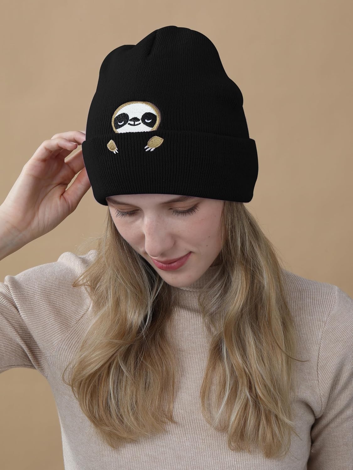 Sloth Gifts Hat Beanie for Women Men Coffee Lover Gifts Animal Funny Cute Sloth Themed Accessories Related Decor Stuff