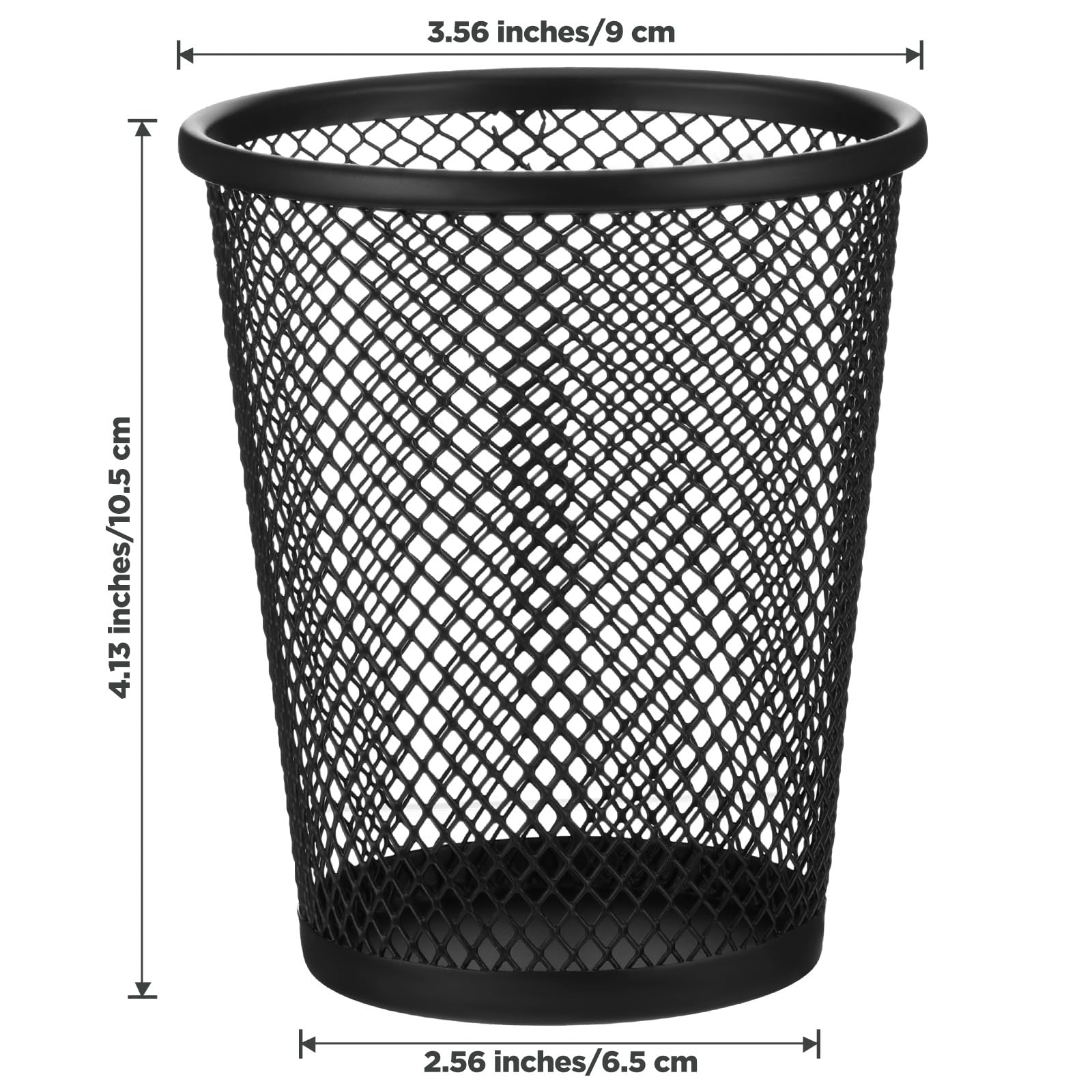 Paquete de 12 soportes de malla de metal para bolígrafos, organizador redondo negro para escritorio, oficina, aula, tamaño de 2.6 x 3.5 x 4.2 pulgadas