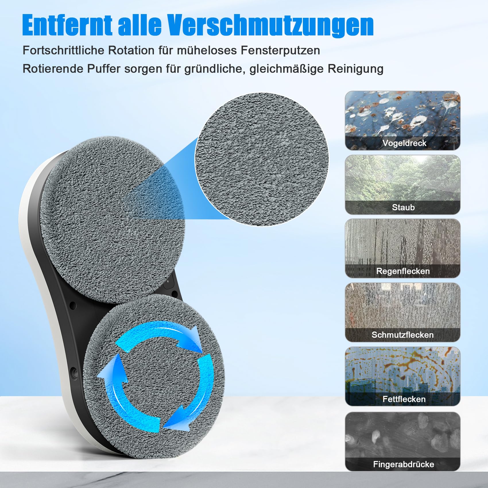 Fensterputzroboter mit automatischer Sprühfunktion, intelligenter Navigation & Kantenerkennung, 3 Reinigungsmodi, Fernbedienung, 70ML Tank, Sicherheit & UPS für Fenster, Glas, Spiegel, Fliesen