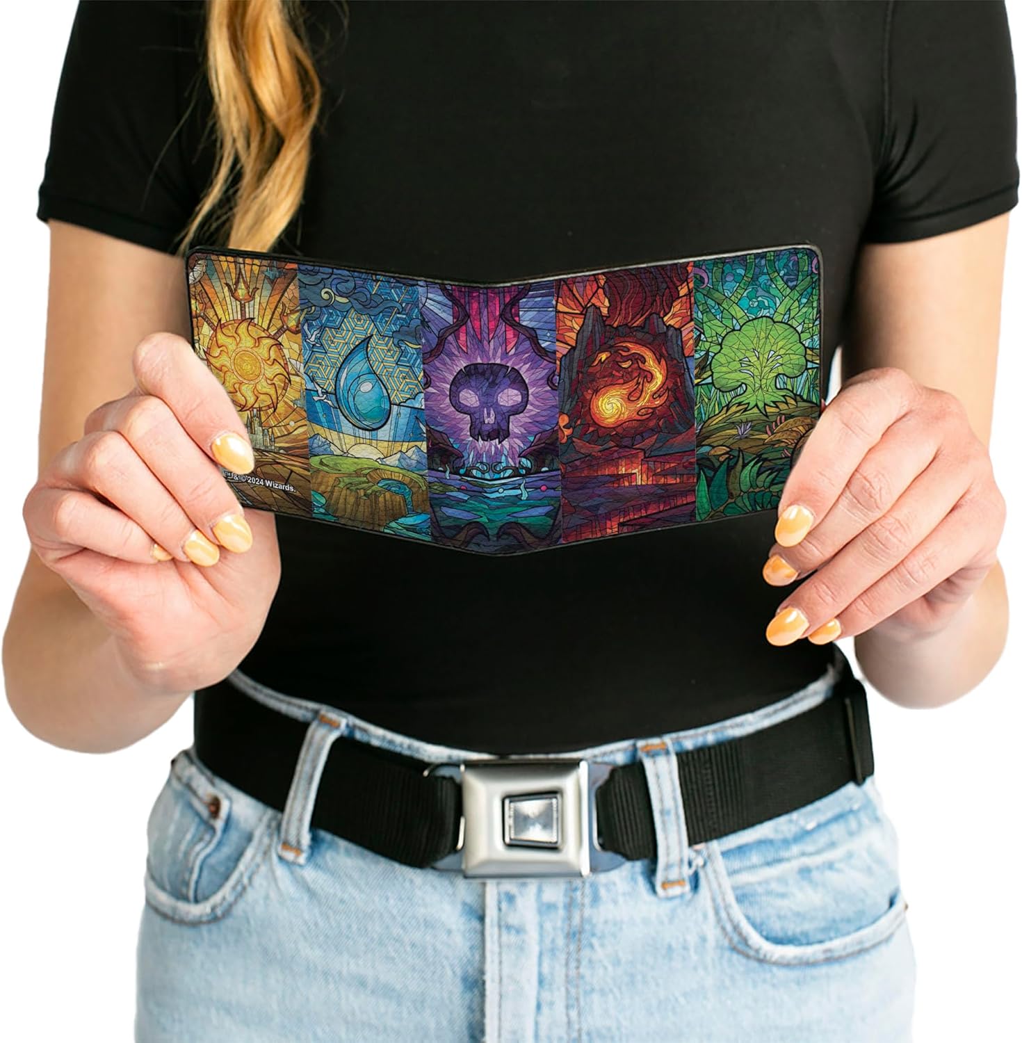 Buckle-Down Magic the Gathering Wallet, Bifold, Magic the Gathering Stained Glass Mana Symbols Multi Color, Vegan Leather