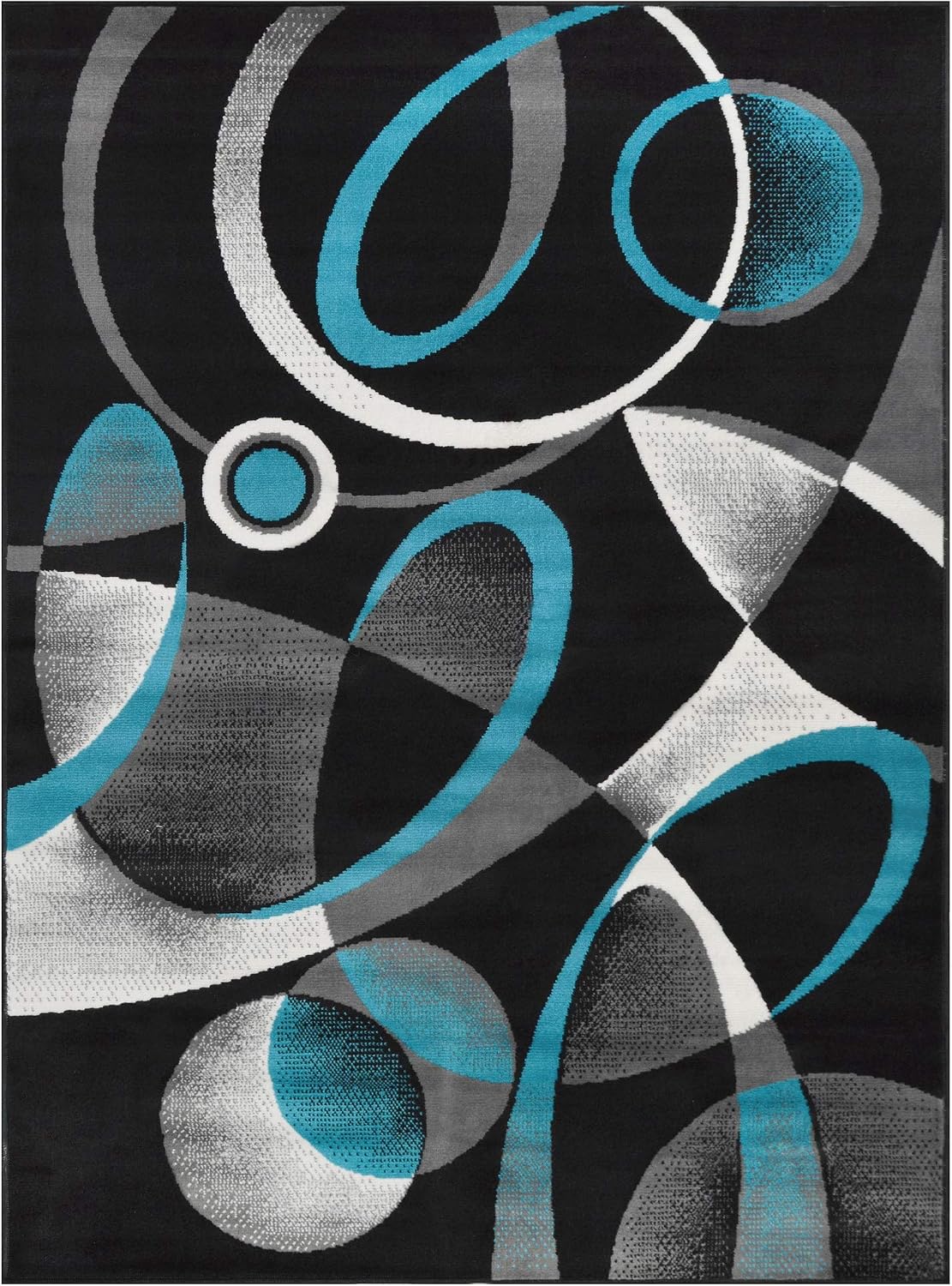 HR Square Pattern Area Rug 5x7 Geometric Pattern Modern Turquoise & Grey Carpet Comfy shed Free Stain Resistant