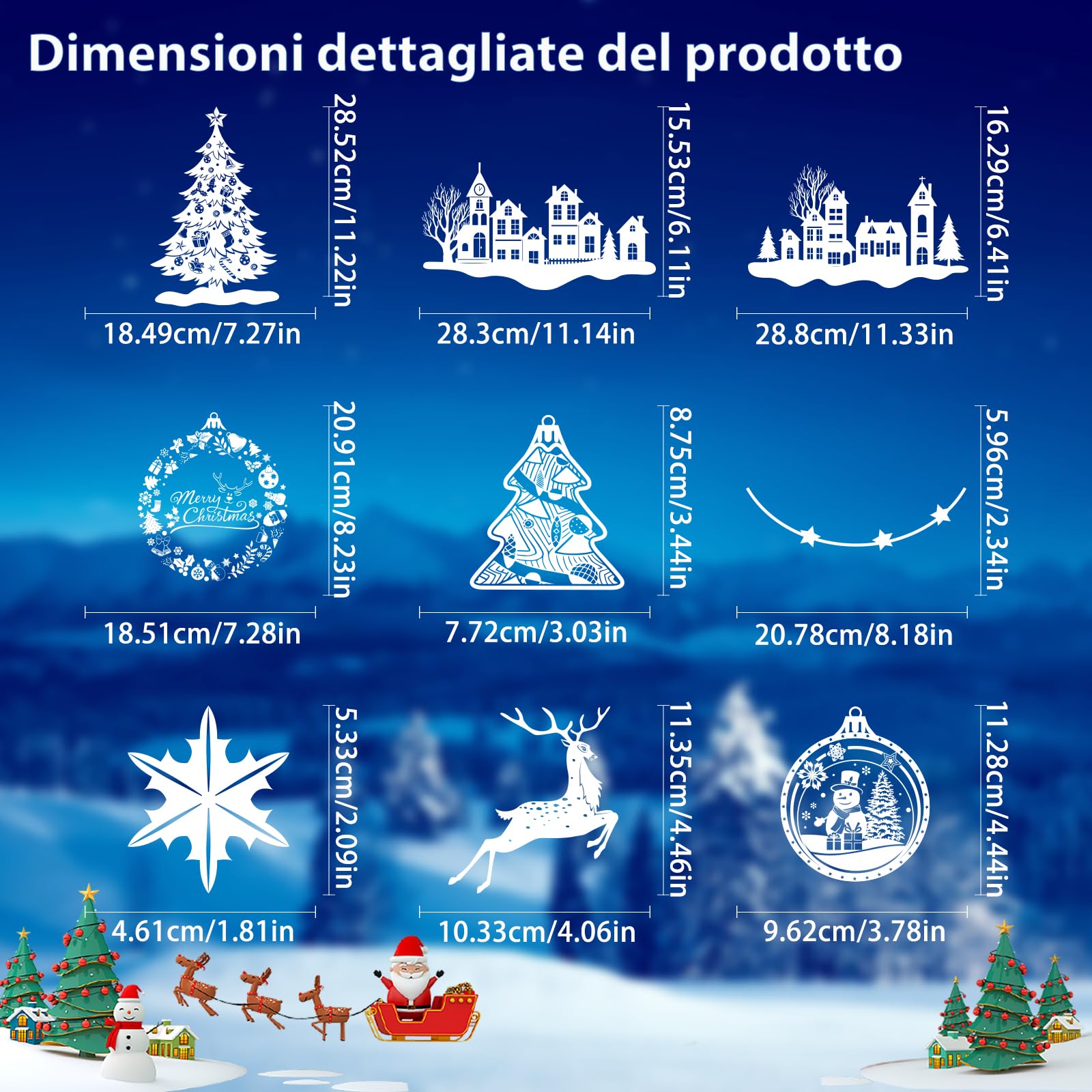 Niviy Adesivi Natalizi per Finestre 9 Fogli DIY Stickers Natale con Renne, Pupazzo di Neve, Casa, Albero di Natale e Fiocchi di Neve in PVC, per Vetrofanie Decorazioni,243Pezzi