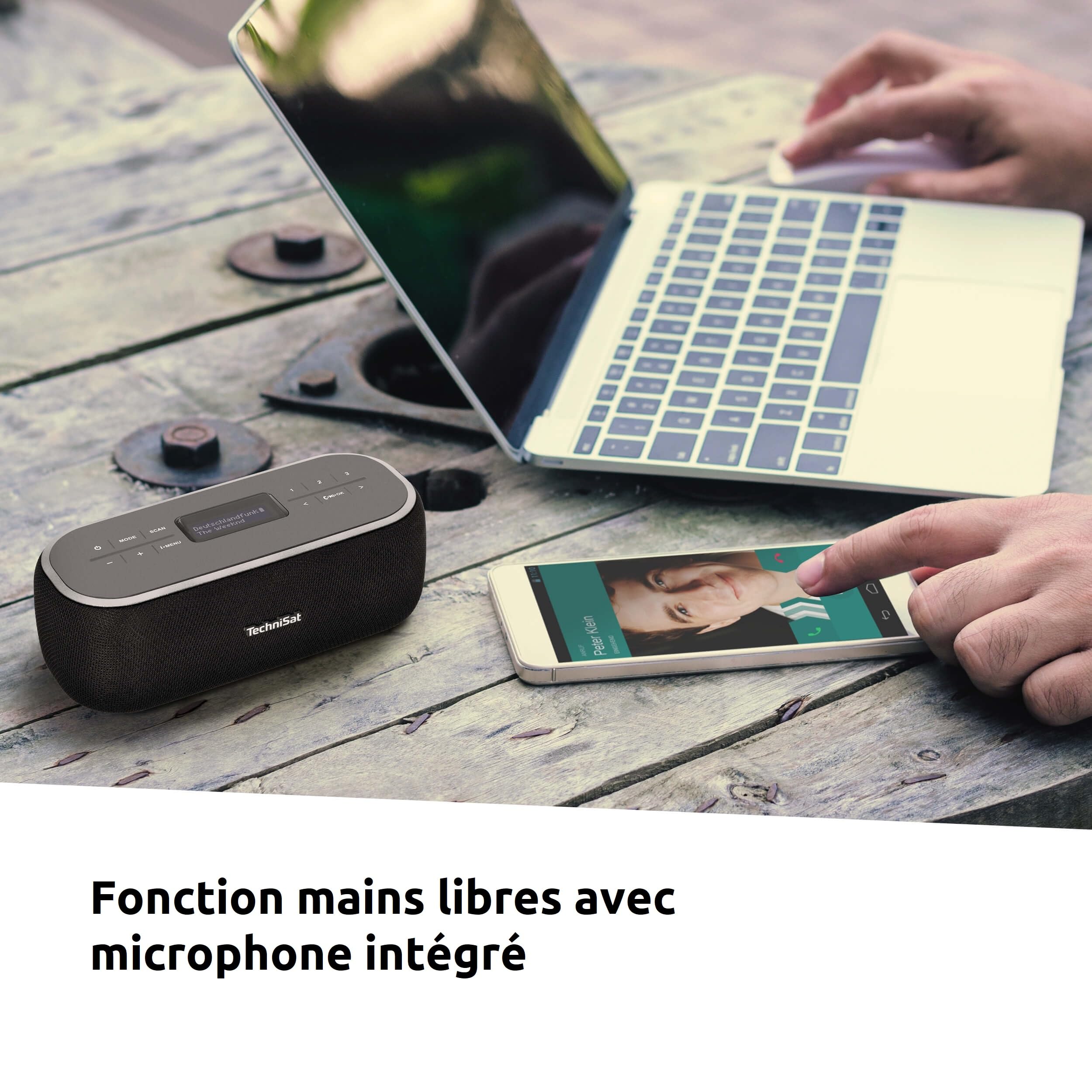 TechniSat VIOLA BT 1 - enceinte Bluetooth portable avec radio numérique DAB+ (FM, horloge, minuterie, mémoire des favoris, écran LCD, fonction mains libres, AUX, batterie rechargeable, 6W) noir/gris