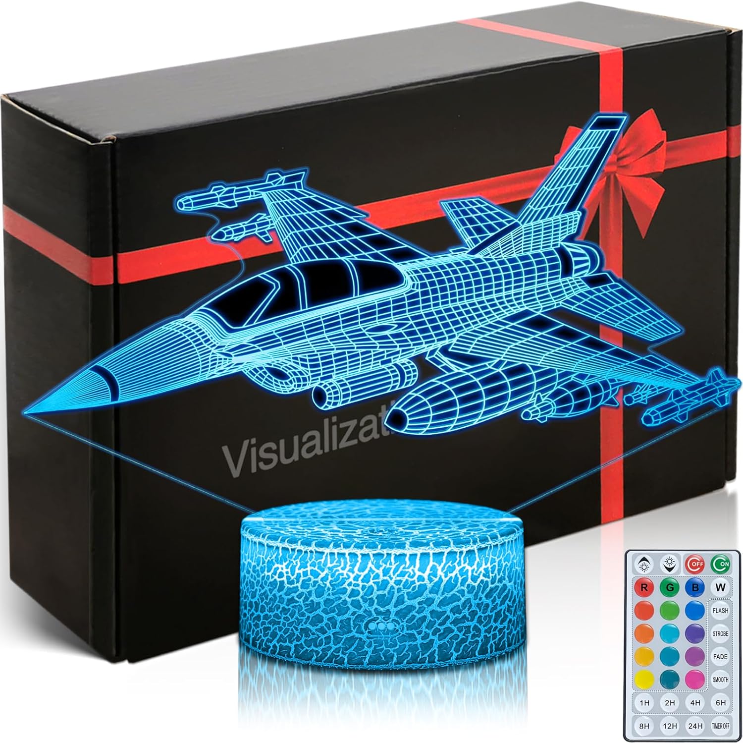 Fighter Jet 3D Illusion Lamp, Warplane Night Light with 16 Colors Remote & Timer, Airplane Gifts for Boys Kids, Dimmable Plane Aviation Room Decor for Birthday Christmas