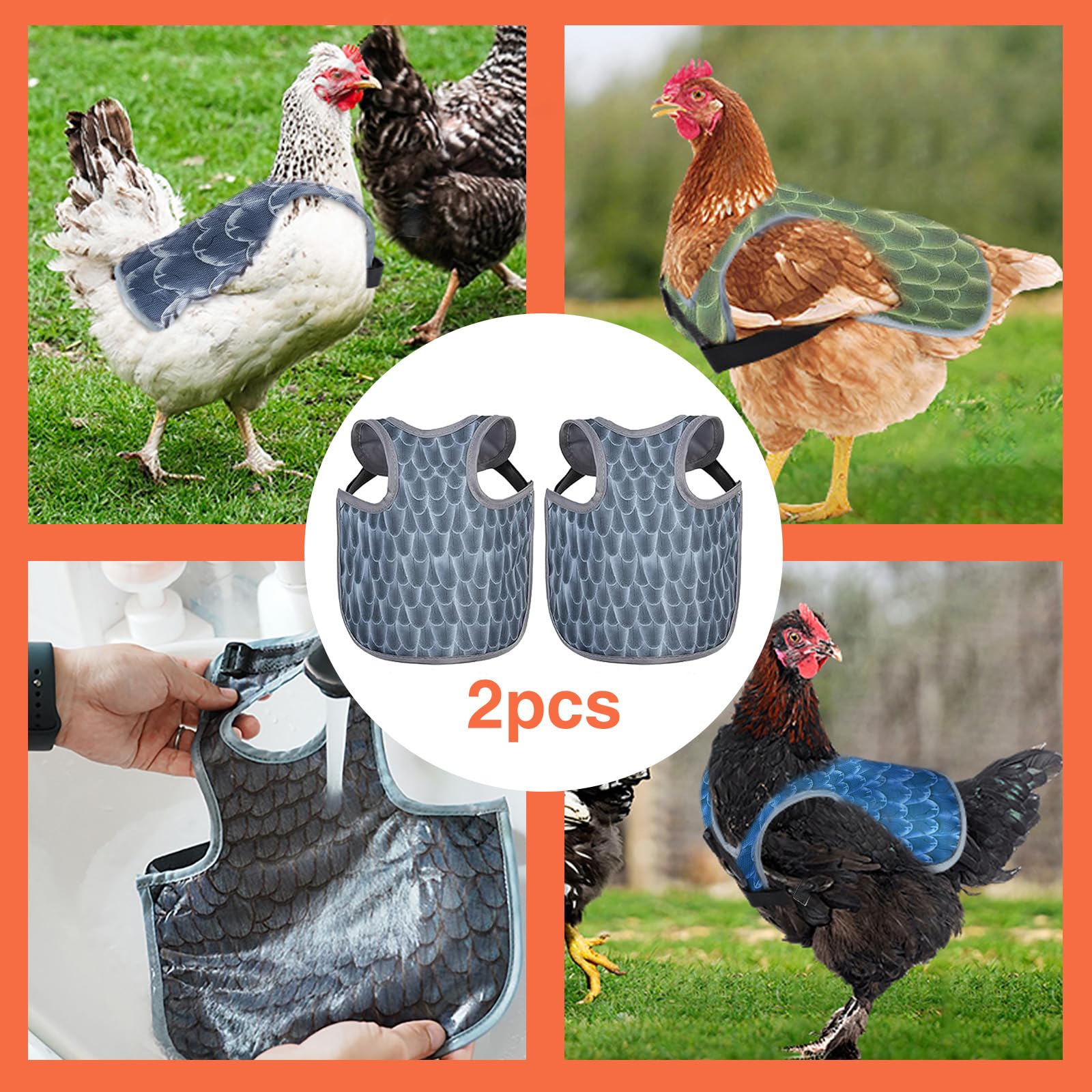 Lot de 2 selles de poulet pour poules, protection du dos de poule, tabliers confortables et légers pour poules (gris)