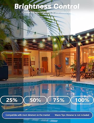 Miniatura 7 de Tira de luces LED de 25 pies para exteriores, impermeables, inastillables, G40, con 25 bombillas LED, tira de luces colgantes regulables, luces de