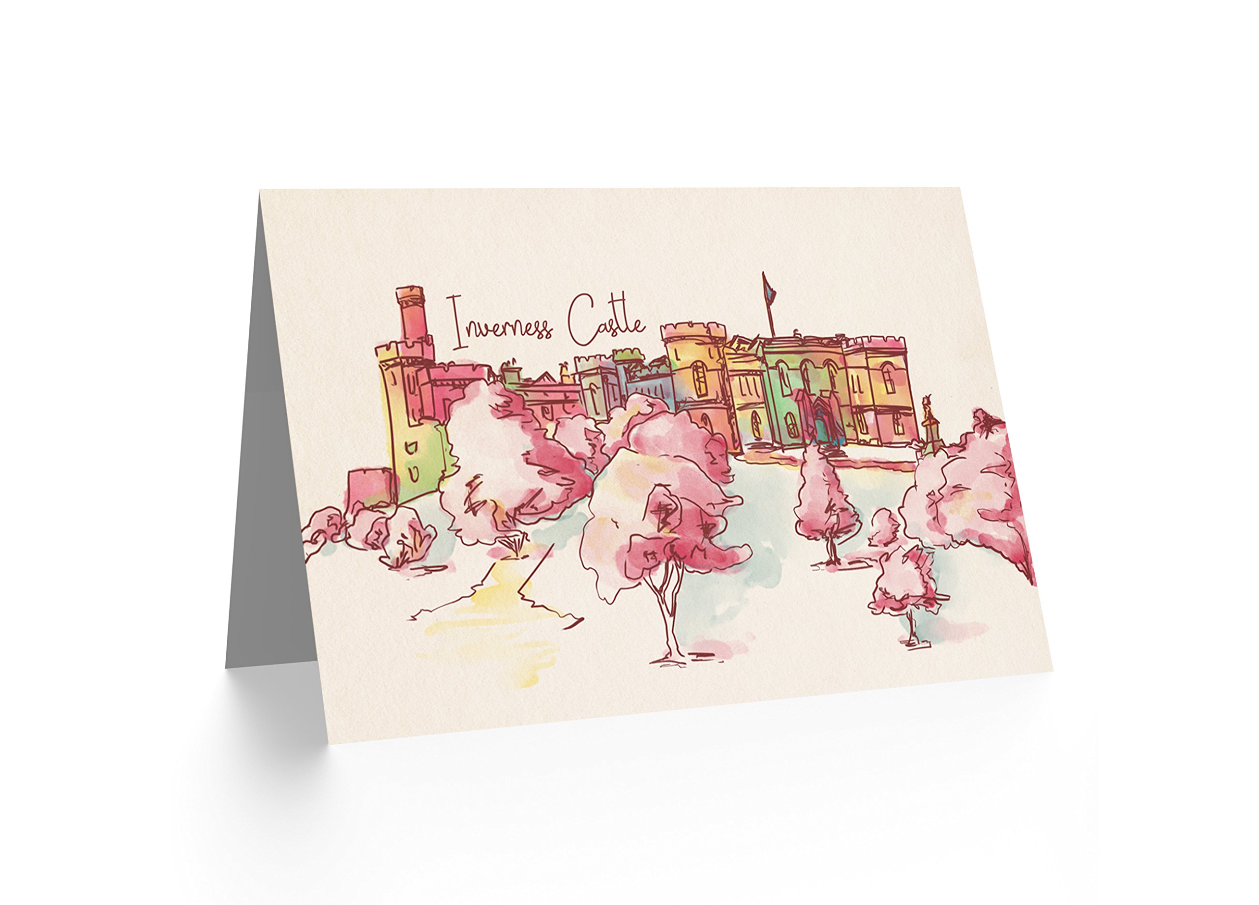 Wee Blue Coo Inverness Castle Highland Scotland Scottish Watercolour Greetings Card