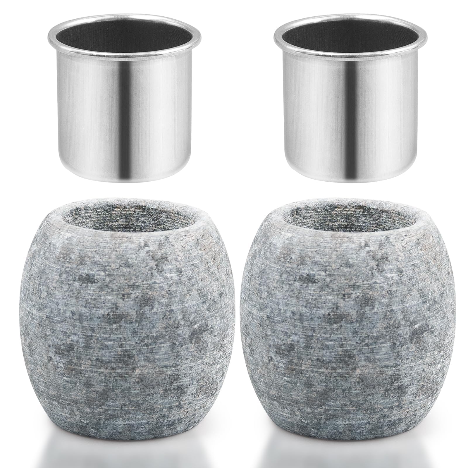 2 Stück Sauna Aromaschale aus Speckstein, 5,5 x 4 x 4 cm Sauna Duftschale mit Edelstahl Schale, Aufgussstein Verdampferschale für Saunaöl, Mentholkristalle, Zuhause, Hotel, Spa