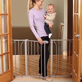 Regalo Easy Step 49-Inch Extra Wide Baby Gate, Includes 4-Inch and 12-Inch Extension Kit, 4 Pack of Pressure Mount Kit and 4 Pack of Wall Mount Kit, Platinum