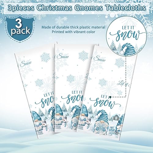 Miniatura 4 de 3 manteles de gnomo de invierno de Navidad, desechables de plástico, diseño de copo de nieve, árbol de Navidad, color azul hielo, para decoración y