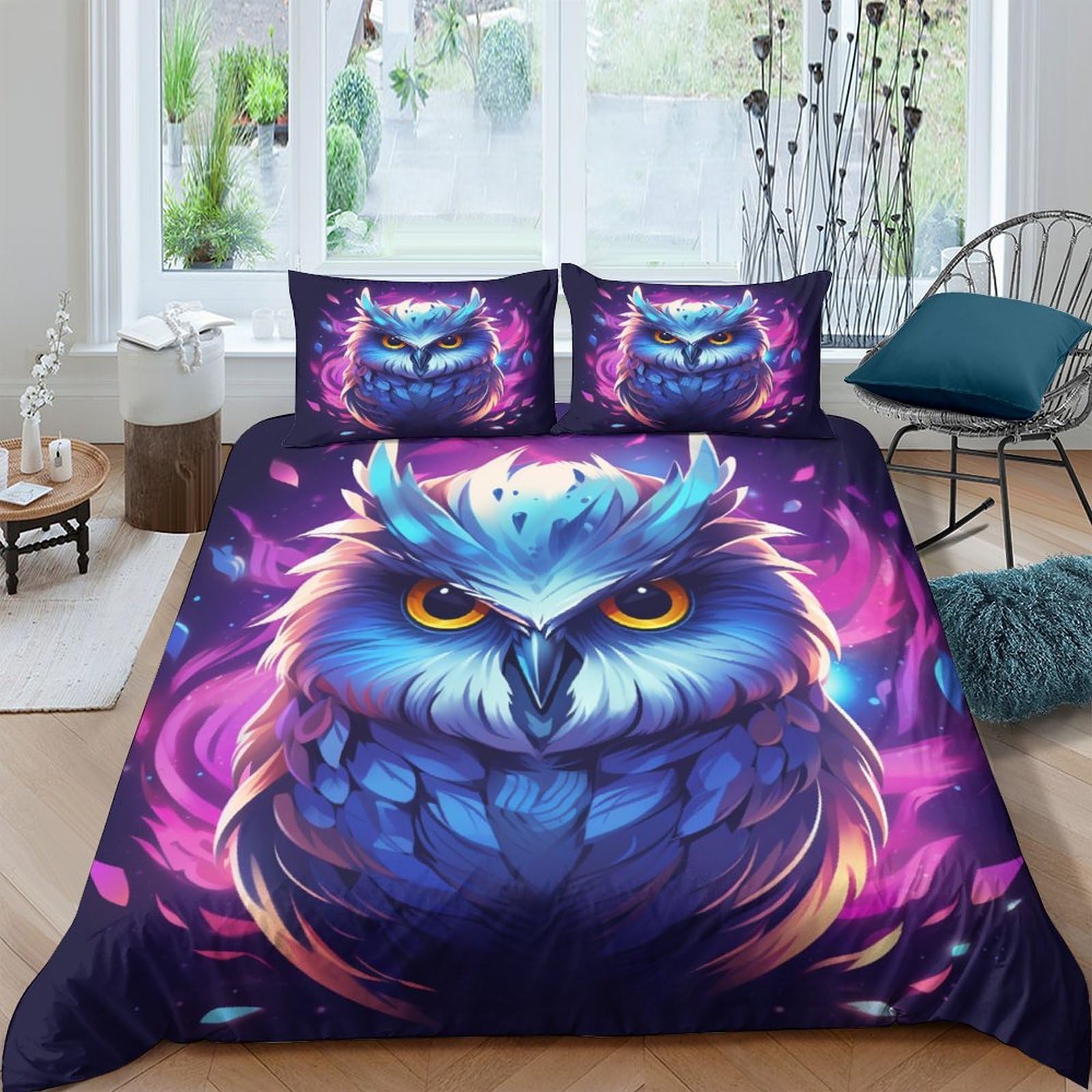 Housse de couette anti-acarien 220x240 cm fermeture éclair motif chouette