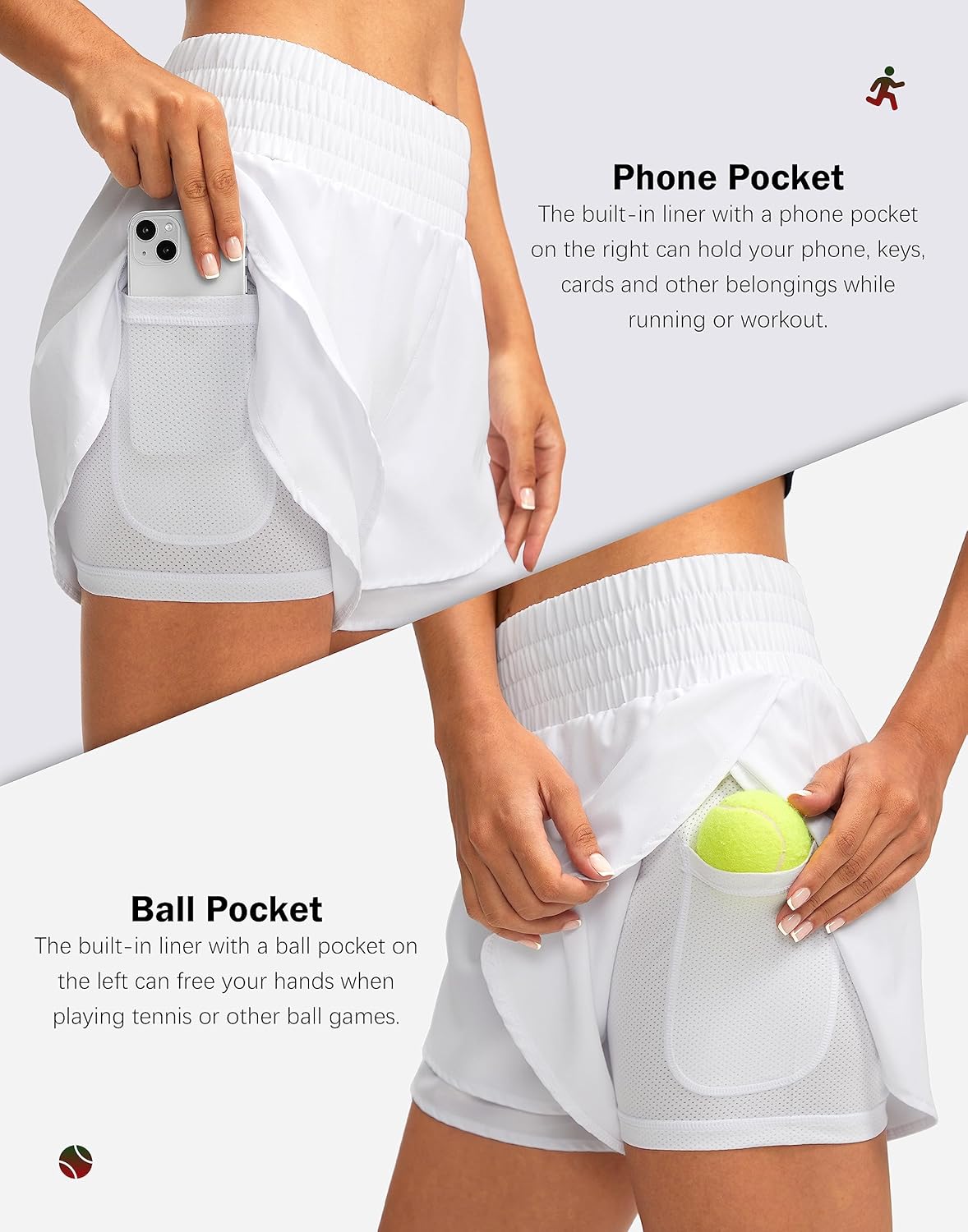 Soothfeel Women's 2 in 1 Running Shorts High Waisted Athletic Shorts Exercise Gym Workout Shorts for Women with Pockets - Image 4