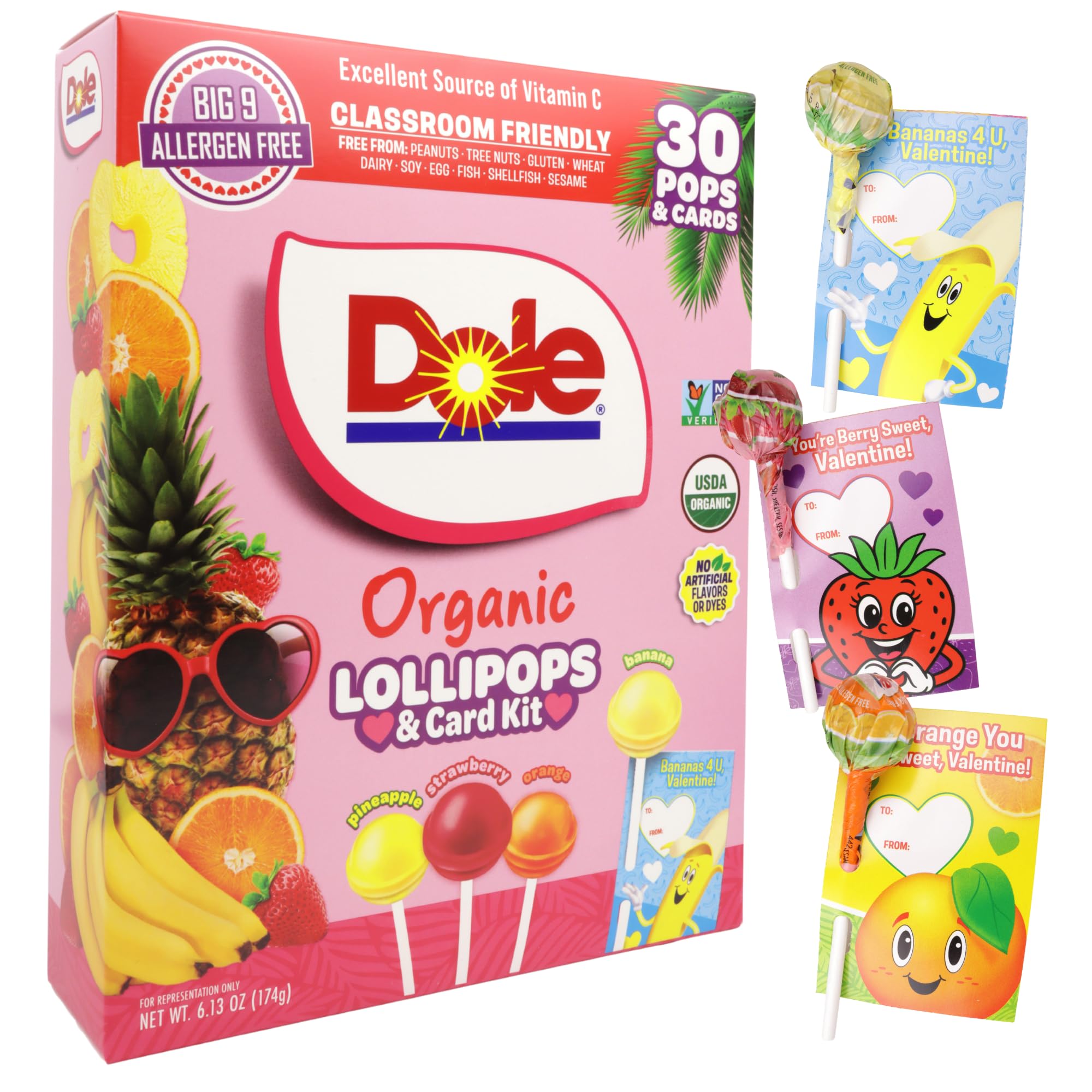 Amazon.com : Organic Dole Lollipops Valentine's Classroom Exchange