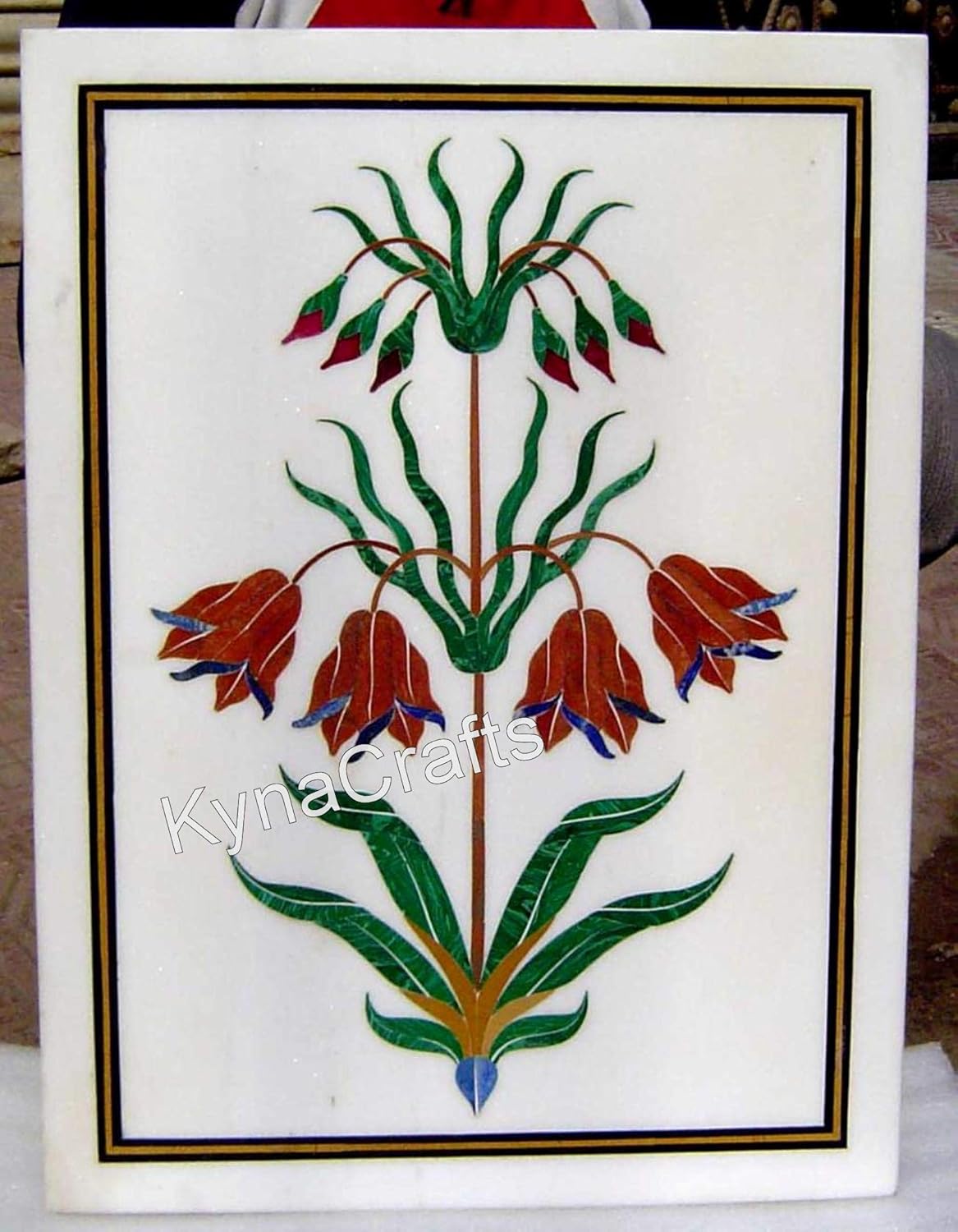 Boho Marble Coffee Table Top | 18 x 24 Inches Natural Stones Inlay Work | Handcrafted Entryway Table Top I Floral Art Inlay Wall Highlighter for Living Room Decor