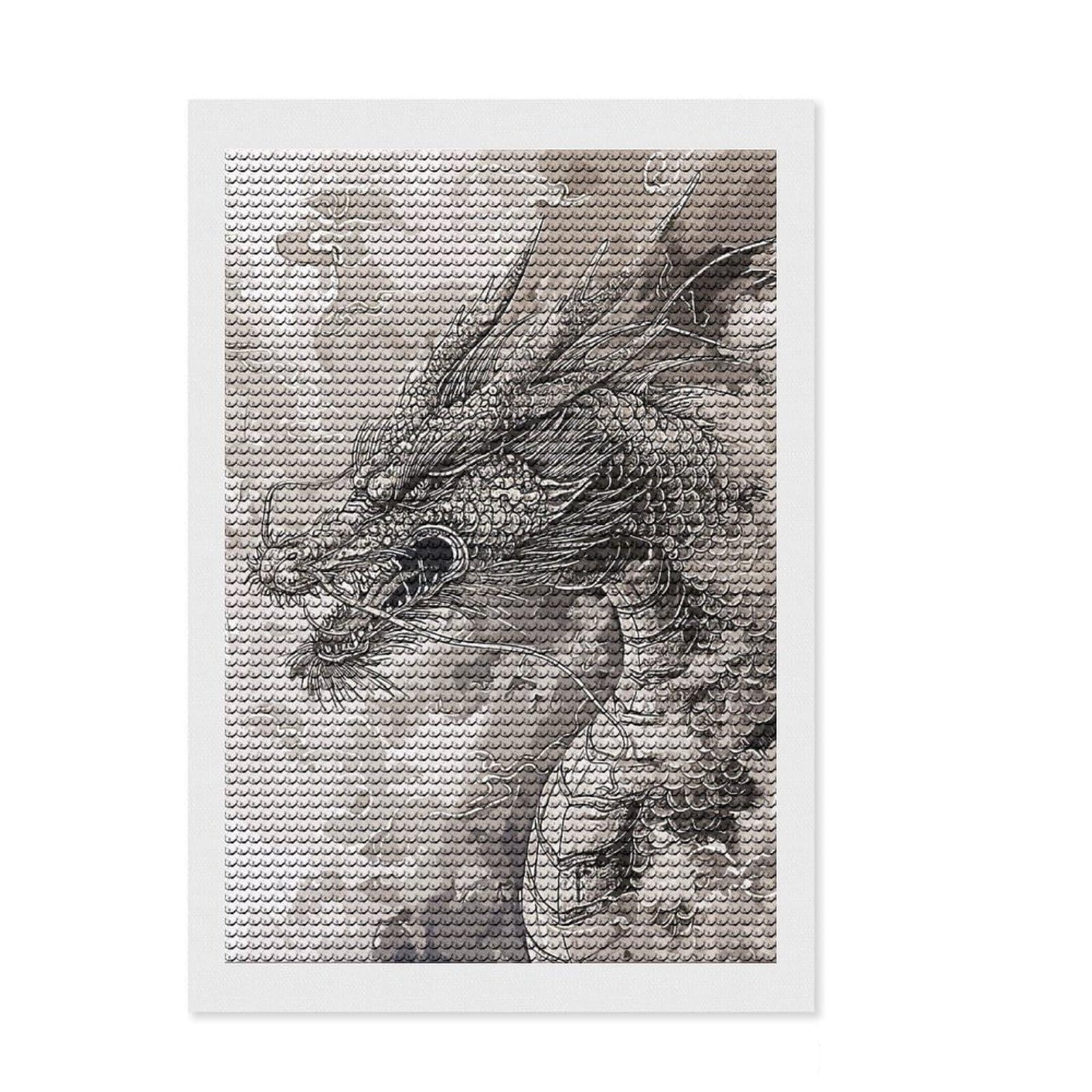 Junmoney Ancient Dragon Full Drill Diamond Painting Kit 8"x12", Finish and Display, Creative Leisure Activity, Boho Decor, Birthday Gift