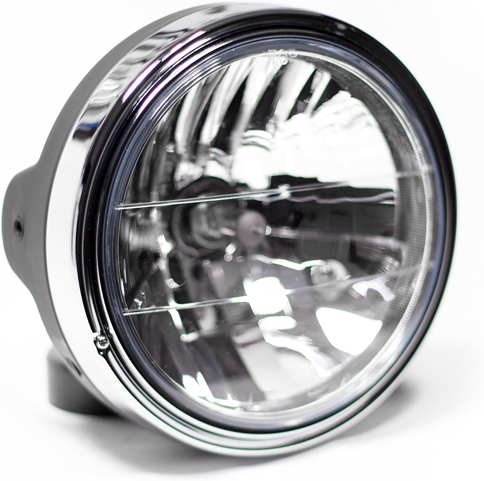 Black & Chrome 7" Metric Style Motorcycle Headlight Assembly
