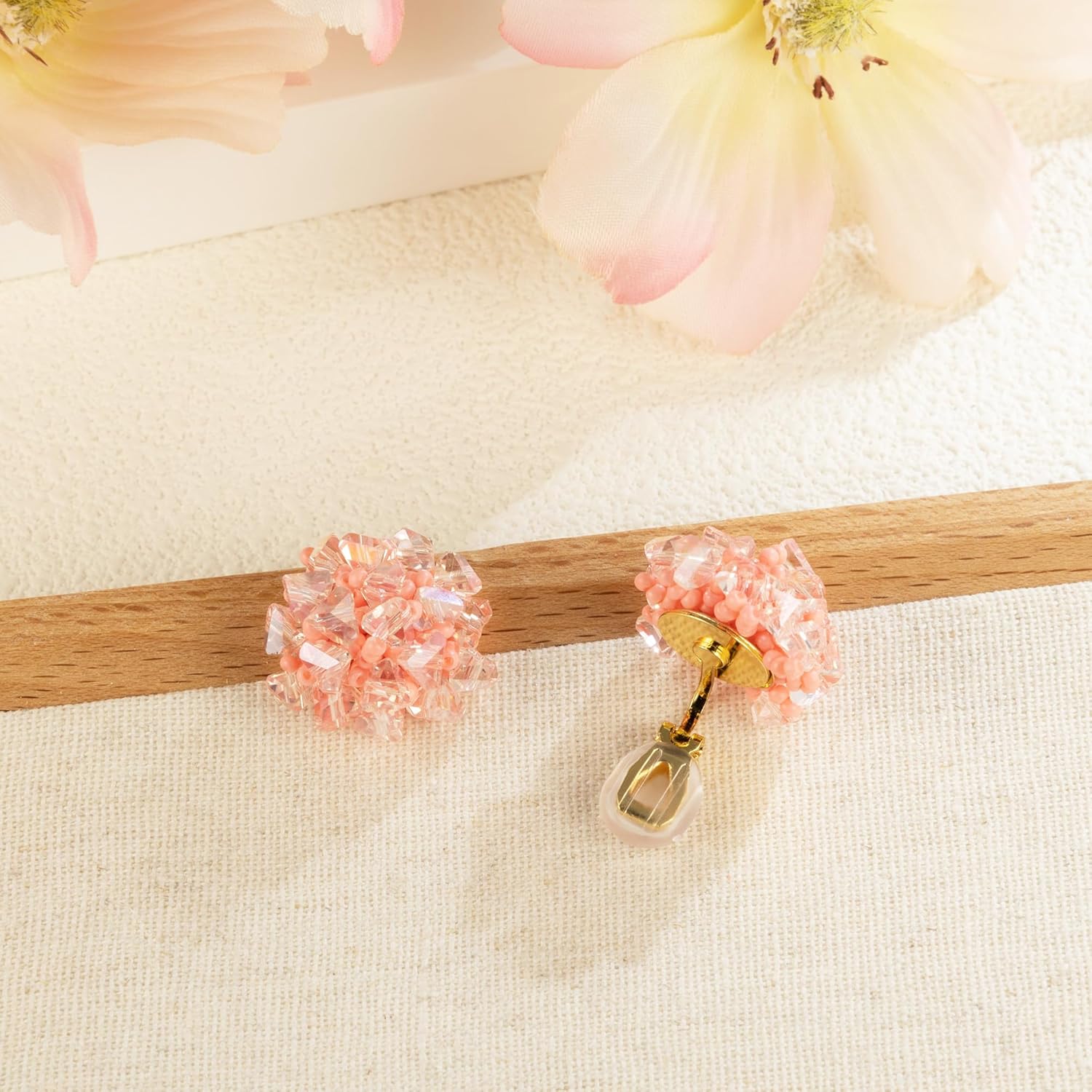 Fashion Beaded Flower Clip On Earrings For Women, Cute Flower Cluster Hydrangea Beads Earrings No piercing Earrings - Image 4