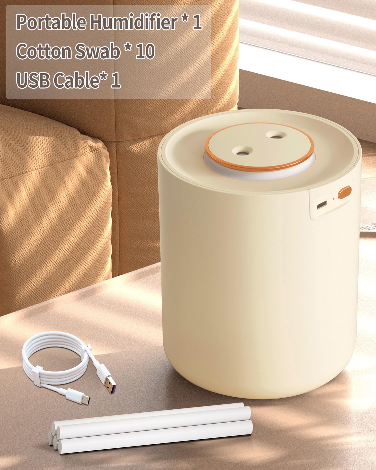 Umidificatore d'aria per camera da letto bambino con luce notturna, mini umidificatore per piante da 1500 ml, umidificatore ricaricabile da 1800 mAh con spegnimento automatico 9H, 3 modalità di nebbia