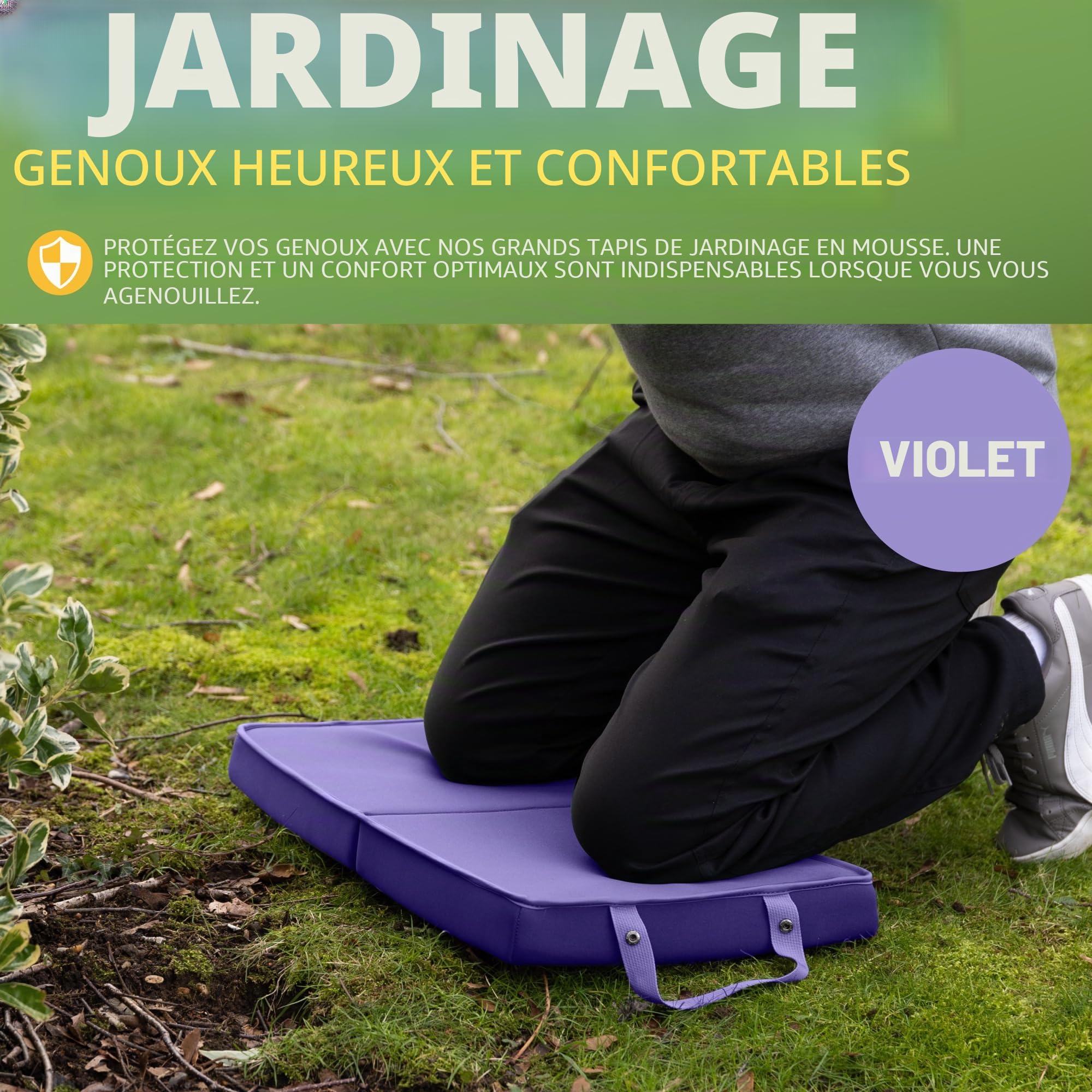 BLOSTM Coussin de Jardin Extra Épais - Grand Coussin de Jardin Pliable avec Poignées - Tapis en Mousse à Mémoire de Haute Densité Résistant à l’Eau pour Jardinage, Travaux Ménagers (Violet)