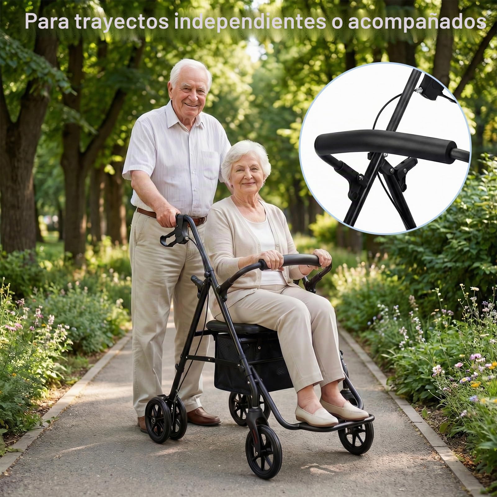 Andador plegable y ligero con sit andadores para apartamentos para personas mayores, plegable con neumáticos suaves, andador para todo terreno, carrito y silla de ruedas