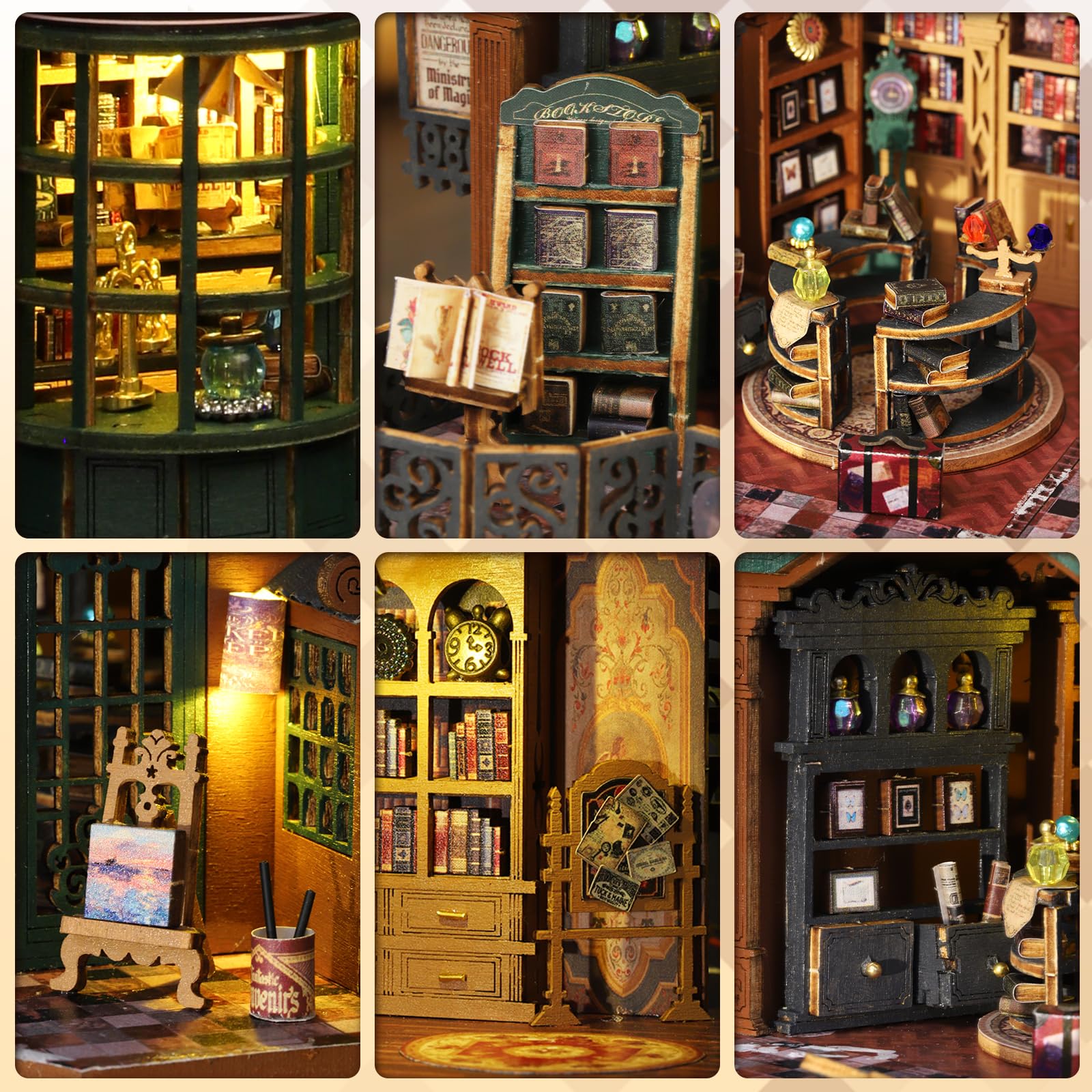 DIY Miniatur Haus, Mini 3D Holzpuzzle Puppenhaus Modell Set mit LED Spieluhr, Twilight Book City Tiny Haus Bücherregal Deko Bastelset, Geburtstag Geschenk für Erwachsene Frauen Männer