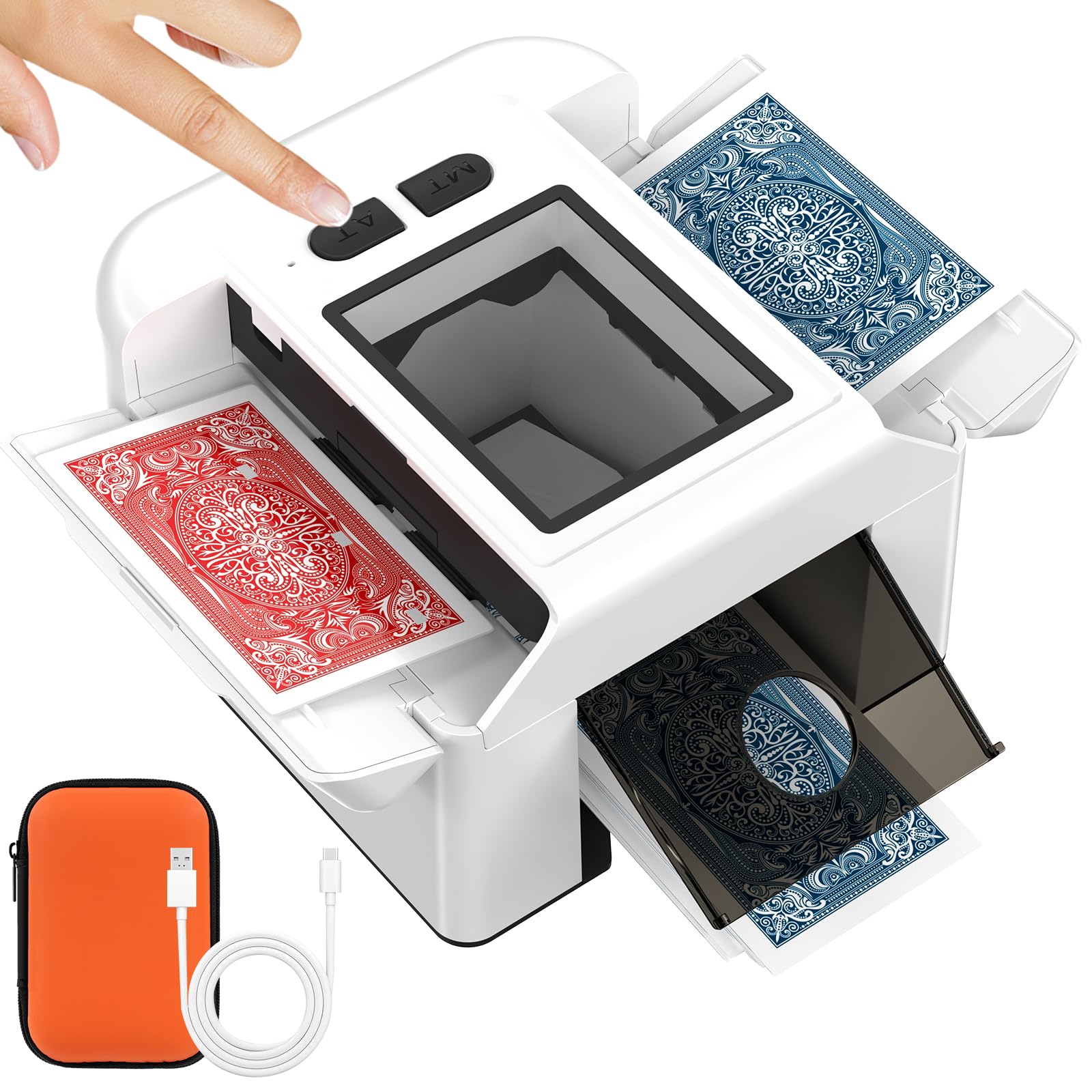 Melangeur de Carte Électronique - Mélangeur de Carte Automatique avec Batterie 2000mAh Rechargeable, Mode Auto et Manuel, Trieur de Cartes à Jouer Automatique pour 1-2 Jeux, UNO, Poker, Blackjack