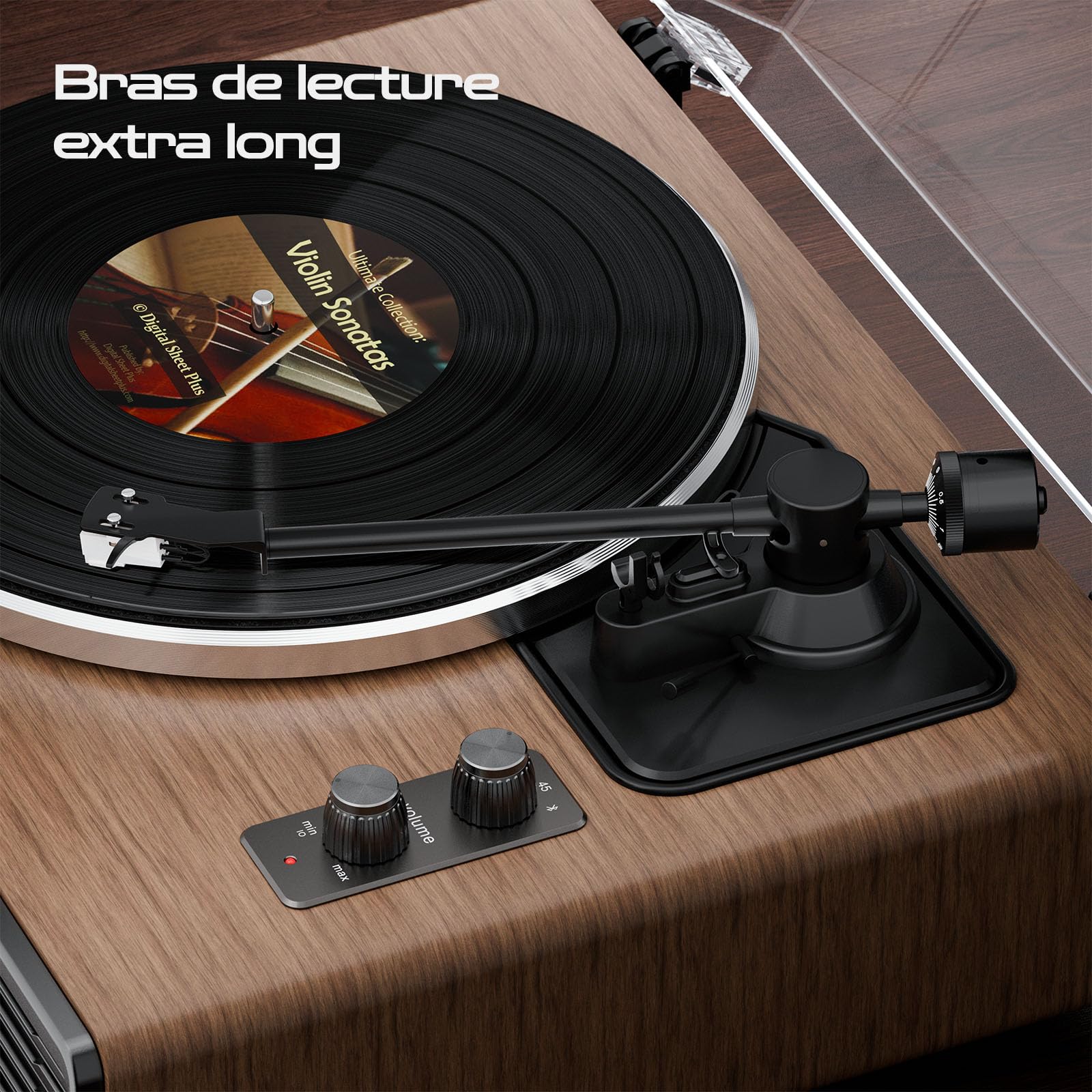 Platine Vinyle Tourne Disque Vinyle Bluetooth, Platines HiFi avec Haut-parleurs Intégrés, Préampli Phono, Cellule AT-3600L, 2 Vitesses 33/45 RPM, Tourne Disque Lecteur Vintage Turntable (Noyer)