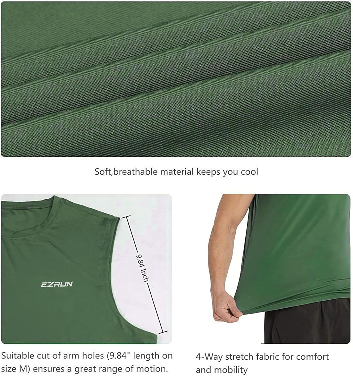 EZRUN Men's Sleeveless Shirt Quick Dry UPF 50+ Swim Beach Shirts Gym Workout Muscle Athletic Summer Tank Top Big and Tall