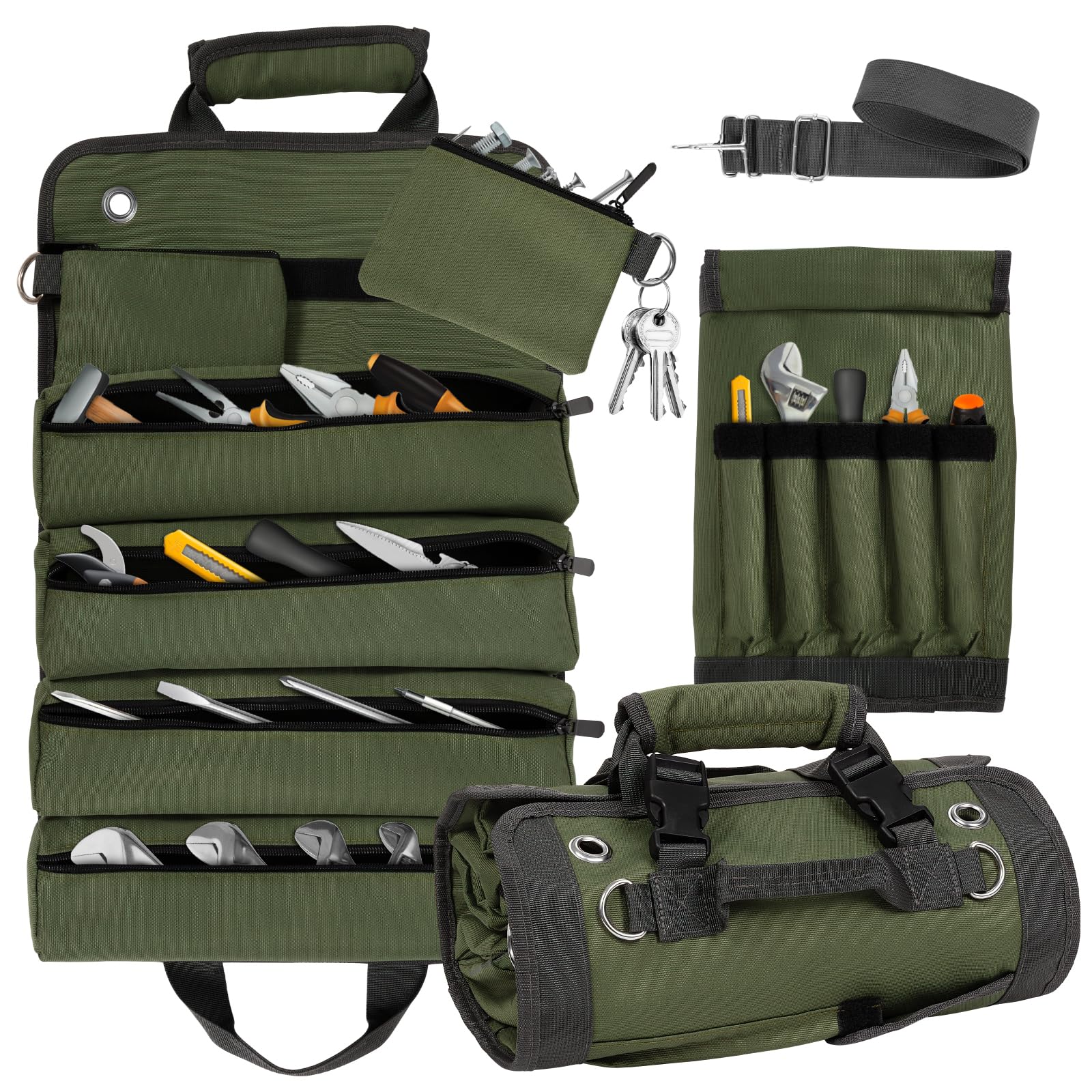 Tiagowell Portable Tool Bag Roll Up, Heavy Duty Tool Storage Bag with Detachable Pockets, Tool Bag Organizer for Hand Tools Outdoor Gear, Waterproof (Bag Only, No Tools) (B0D6RPGFWX) Amazon Price History, Amazon Price Tracker