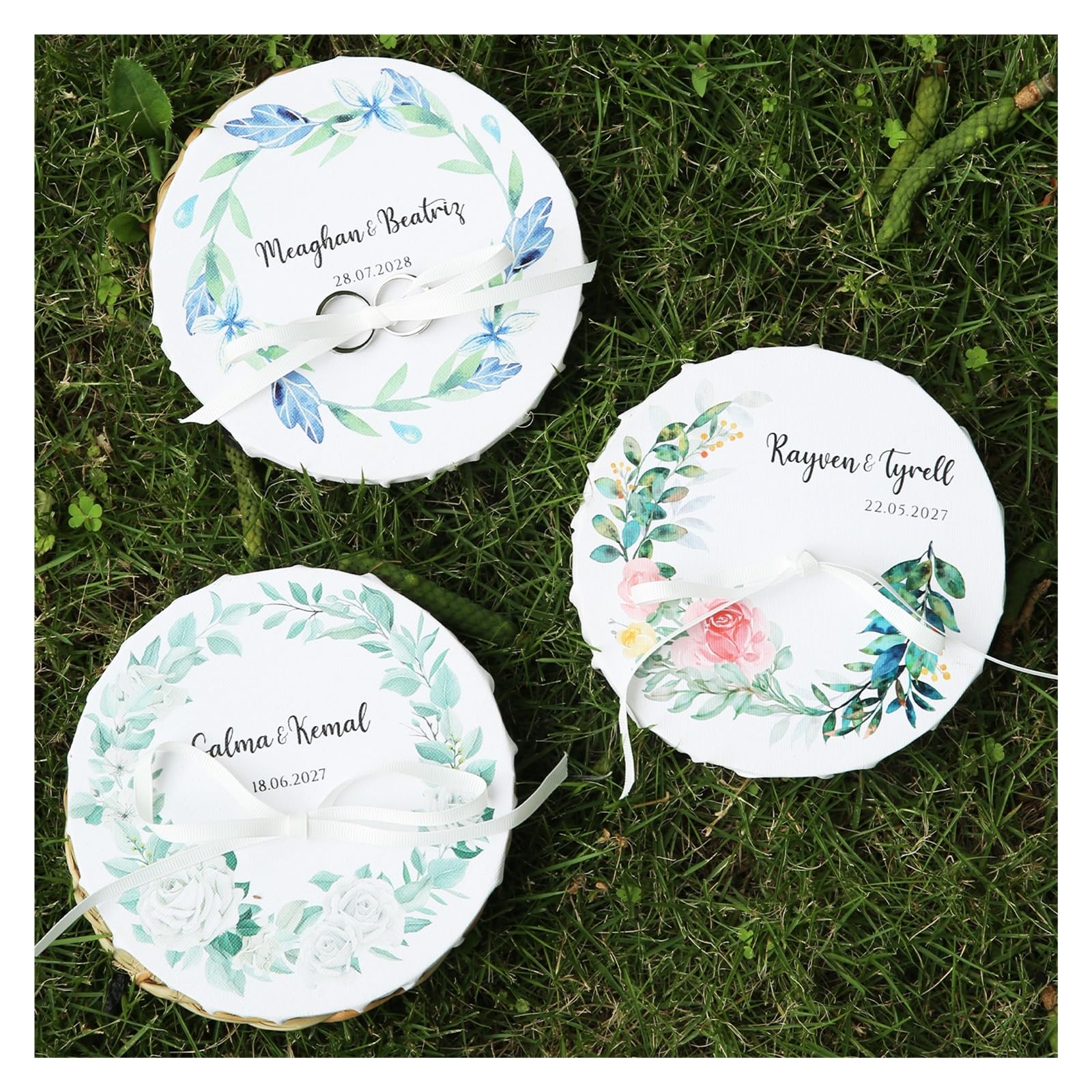 Ringkissen Holz Individueller Eheringhalter Aquarell Blumen