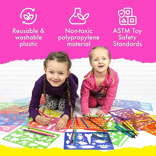 Miniatura 6 de Kit de plantillas de dibujo para niños, juego de 60 piezas de arte con más de 370 formas, bloc de bocetos y lápices de colores para manualidades y