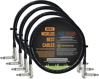 4 Units - Van Damme Pro Grade Classic XKE - 1 Meter – Premium, Ultra-Flexible Multi -Shielded Guitar Bass Effects Instrument, Pedal Stomp Patch Cable w/Low-Profile, R/A Pancake (6.35mm) TS Connectors