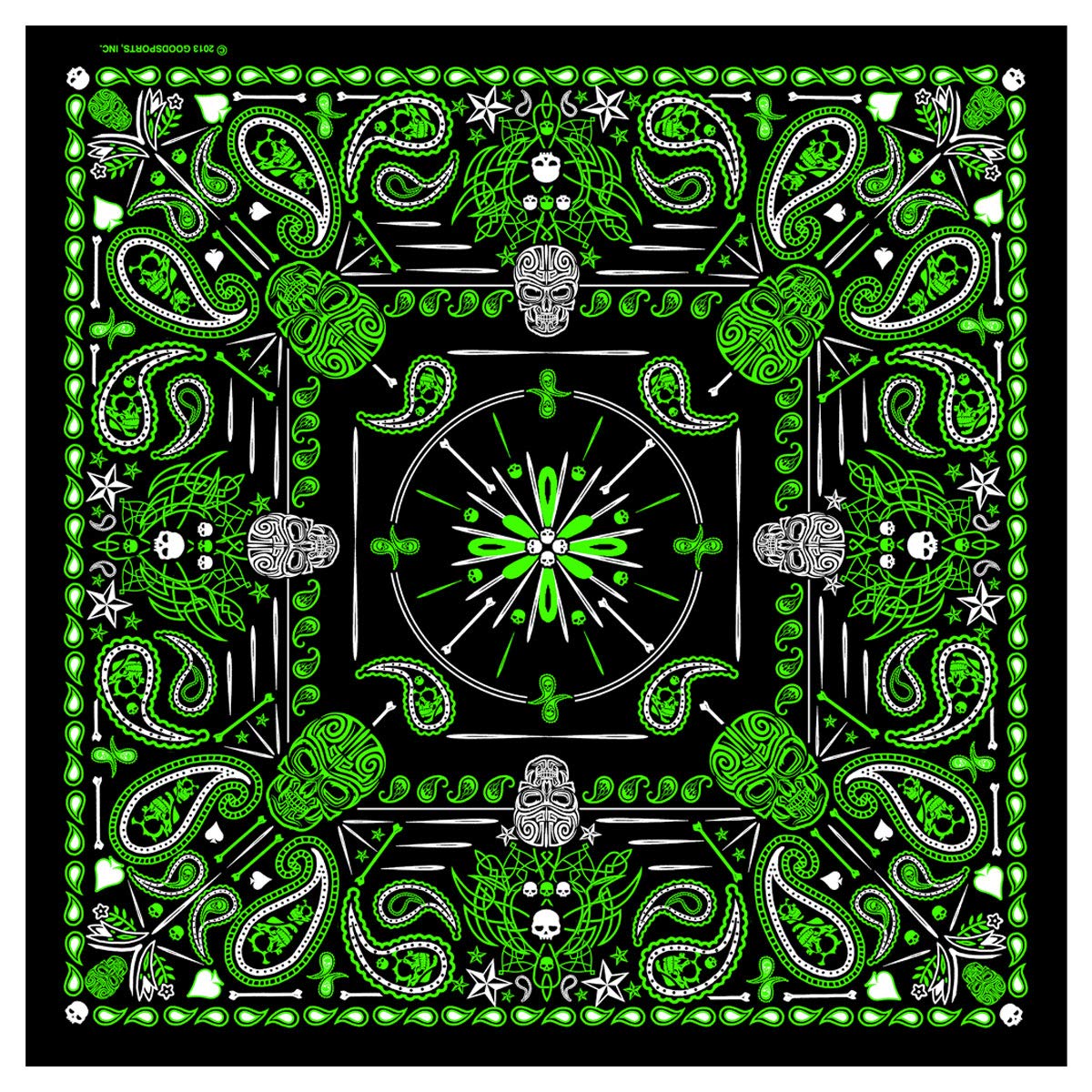 Hot LeathersHot Leathers Green Paisley Skulls Bandana (Black/Green, 21" x 21")