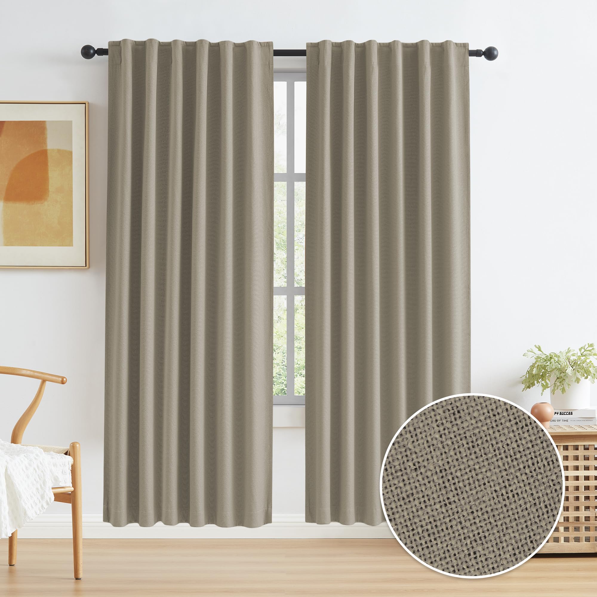 KEQIAOSUOCAI Linen Blackout Door Curtains for Doorway 80 Inches Long Complete Privacy Assured Temporary Door Cover Room Divider Closet Curtain 2 Panels Back Tab Taupe W50 x L80 Inch