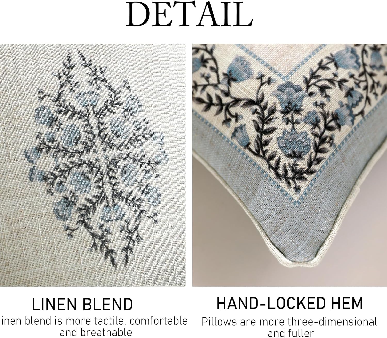 ISAENNE Design Linen Rectangle Throw Pillow Covers 12"x20" Pack of 2, Cottage Farmhouse Cushion Covers with Thorn Vine Pattern Decoration Pillowcases for Bed, Living Room, Outdoor, Car