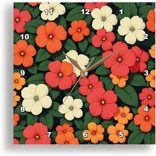 3dRose, Impatiens Flower Background Retro Style 2, 10x10 Wall Clock