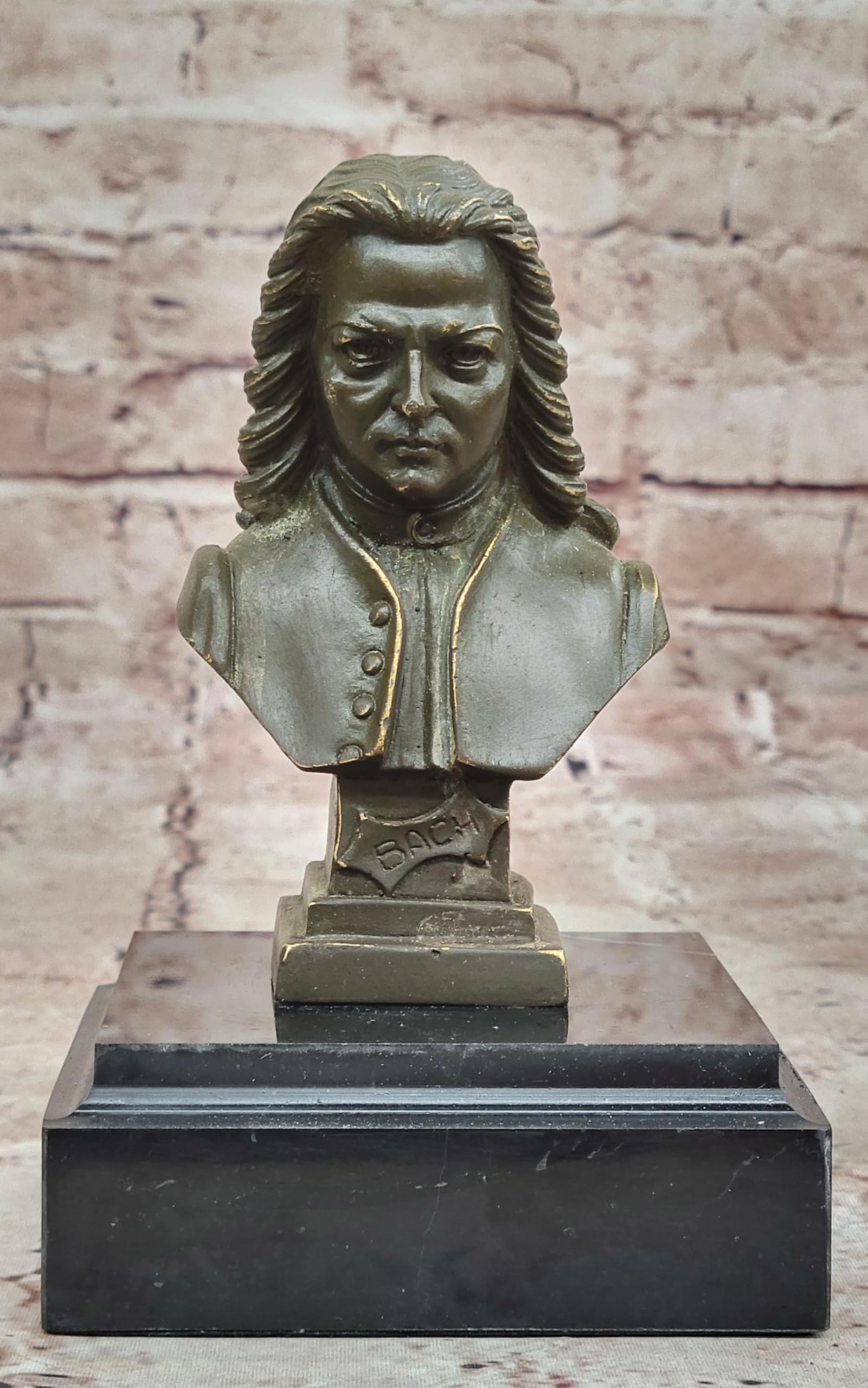 Hand Made Bronze Bust Sculpture Statue of Composer Bach Strauss Signed Figurine Decor Artwork Statue by Finery Bronze