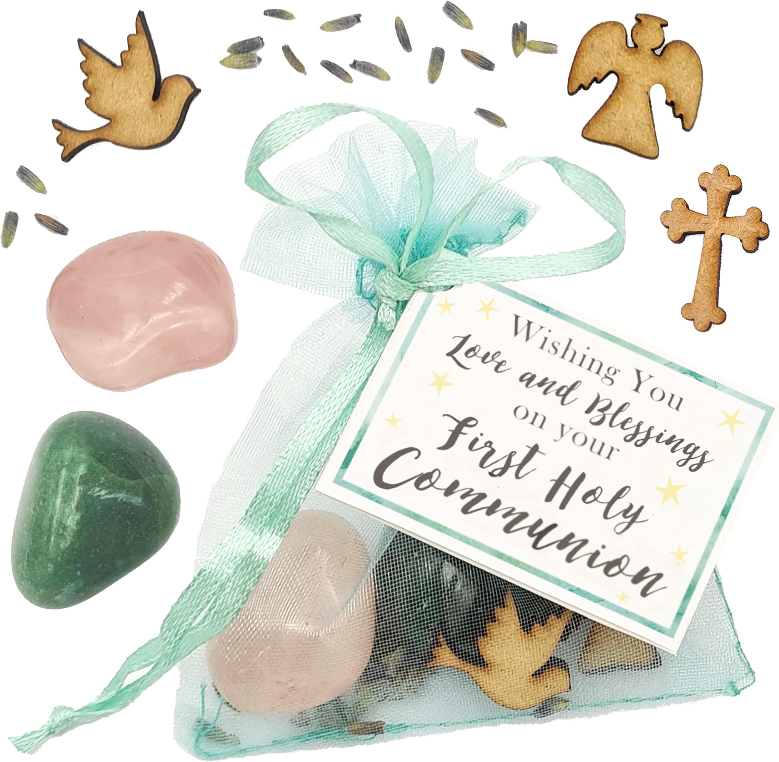 First Holy Communion Gift Bag of Blessings - gemstone gift with mini tag attahed