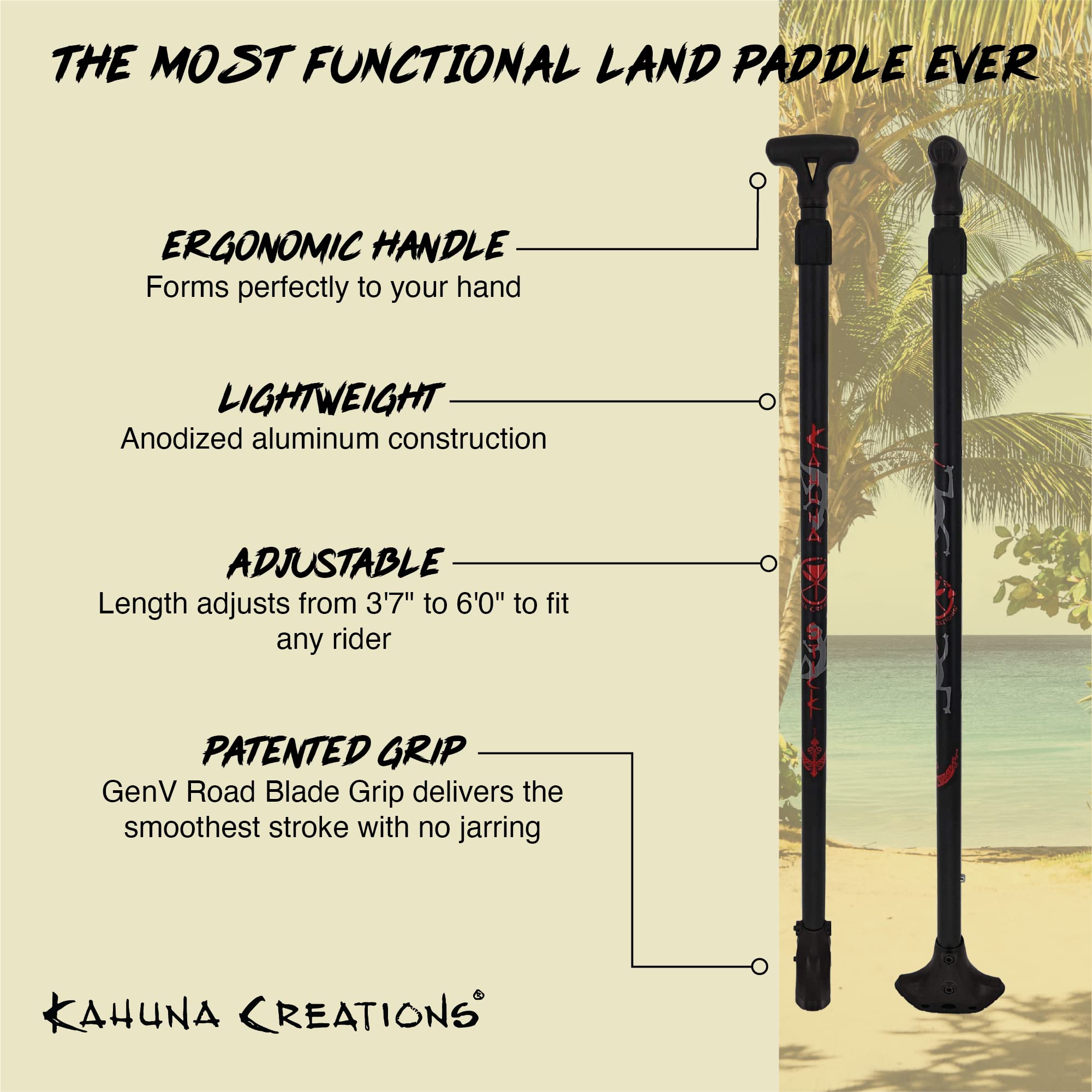 Kahuna Creations Big Stick Land Paddle Push Stick for Longboard